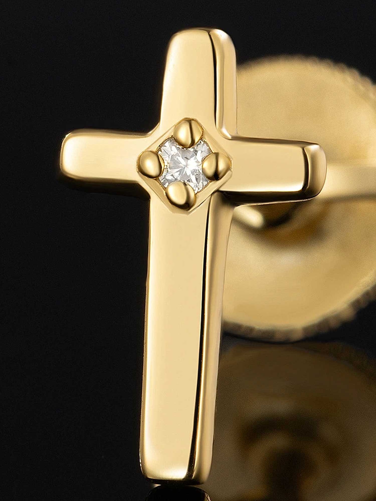 Solid Gold Accent Cross Stud Earrings - Image 3