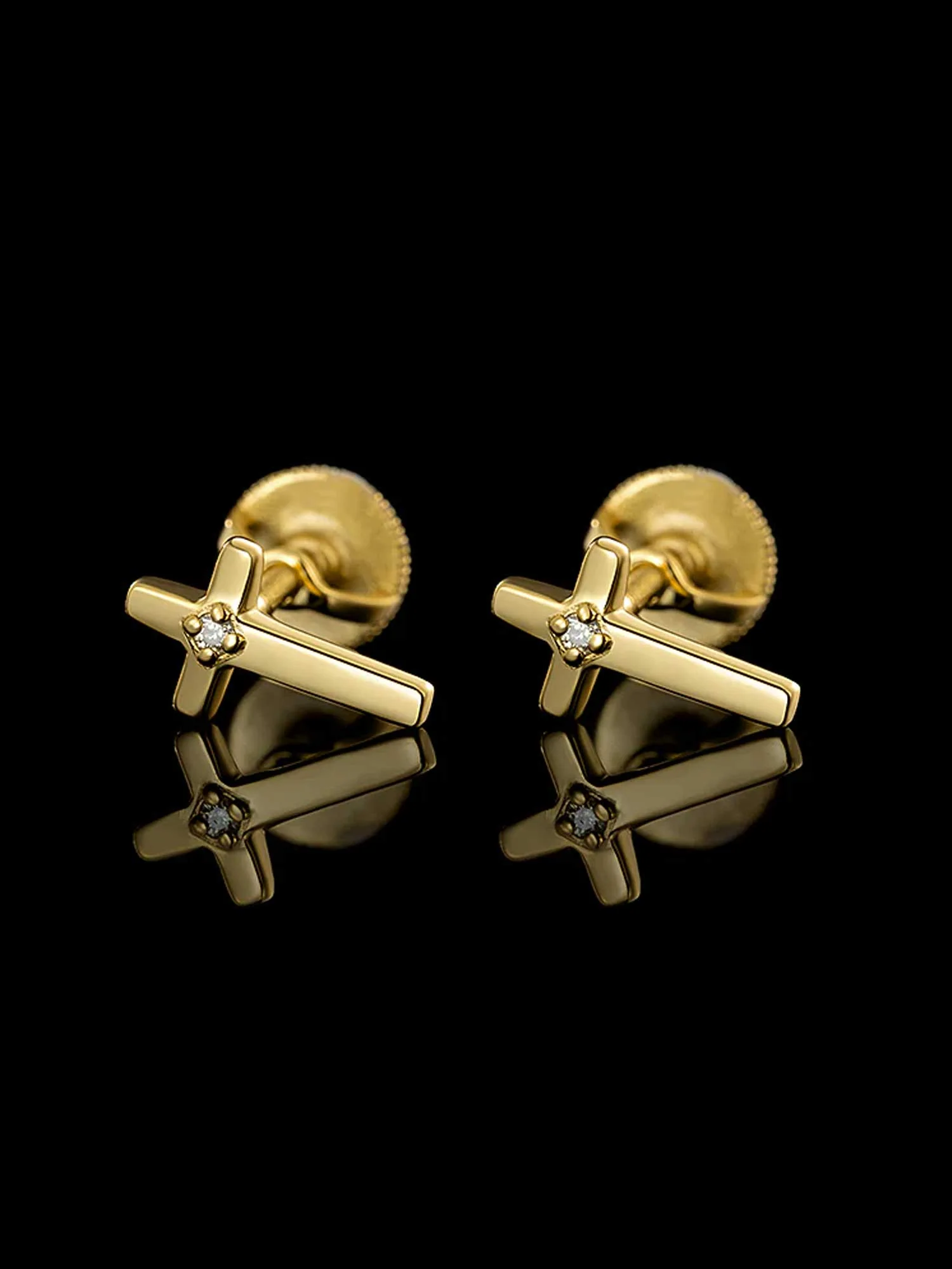 Solid Gold Accent Cross Stud Earrings - Image 4