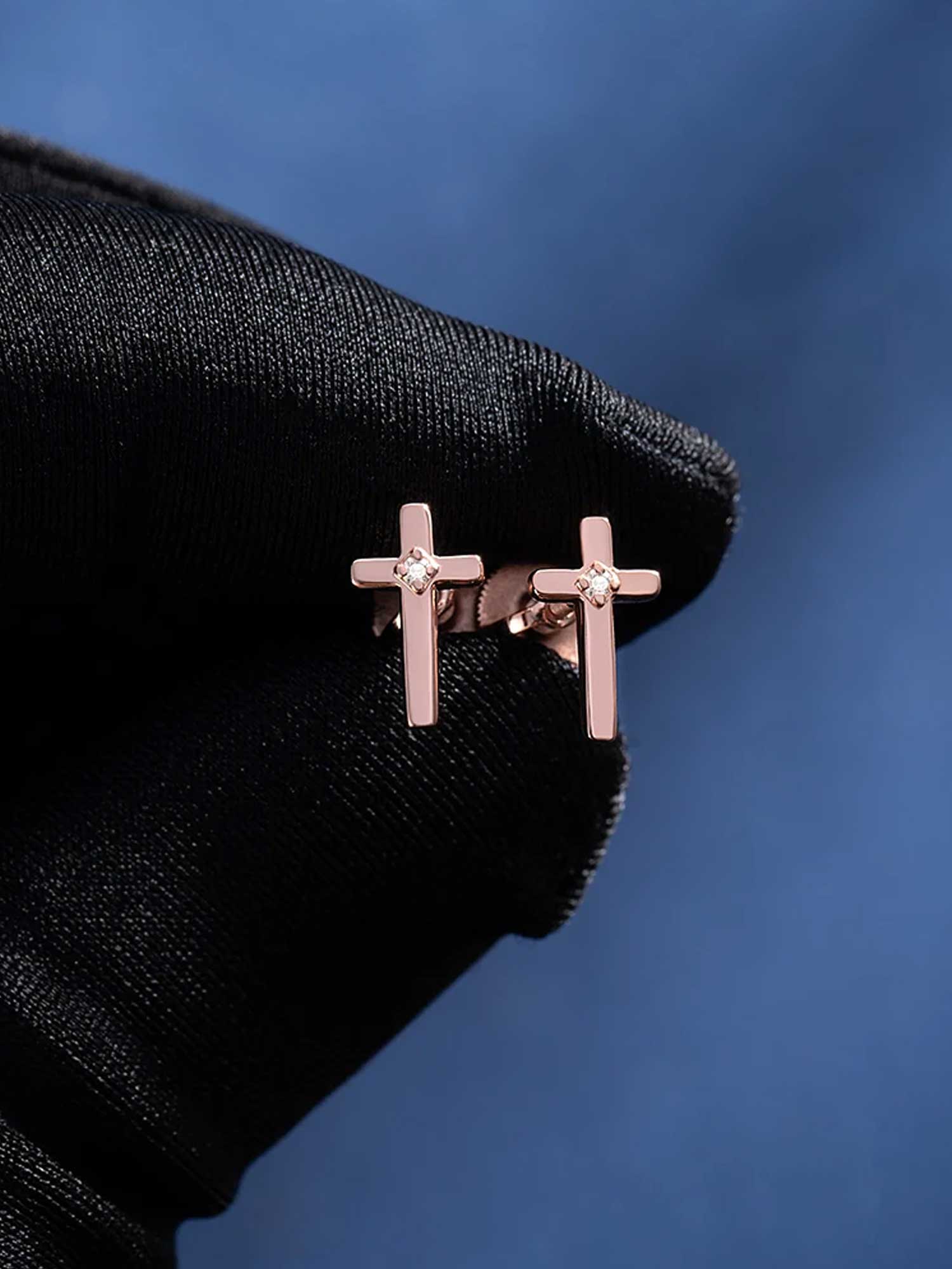 Solid Gold Accent Cross Stud Earrings - Image 5