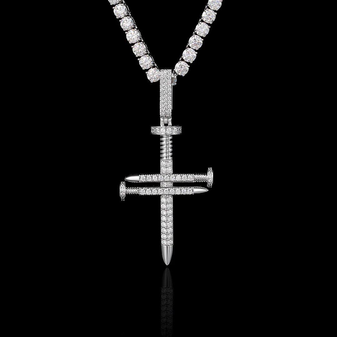 Solid Gold Diamond Nail Cross Pendant - deposit - Image 2
