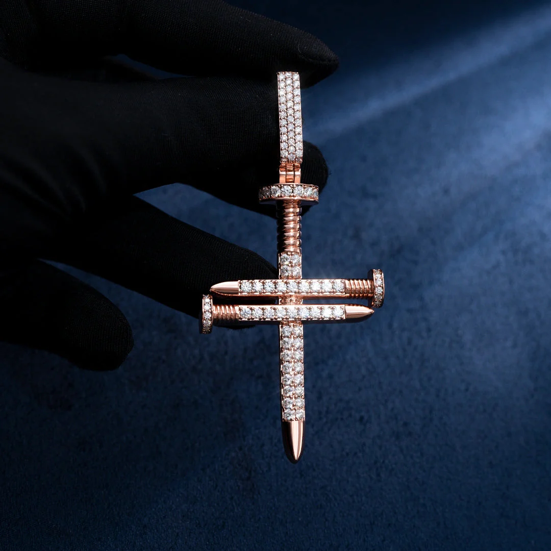 Solid Gold Diamond Nail Cross Pendant - deposit - Image 3