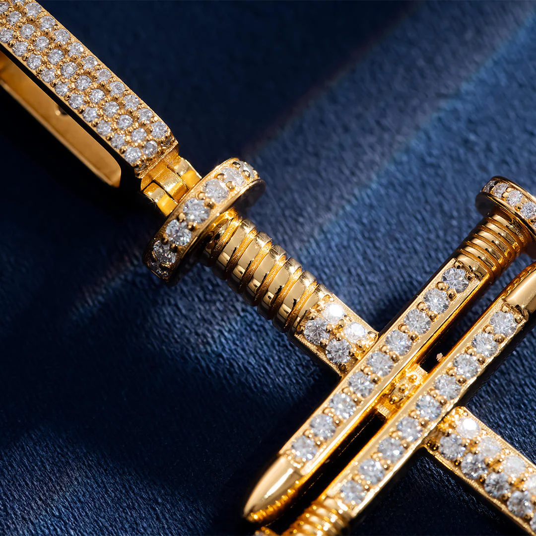 Solid Gold Diamond Nail Cross Pendant - deposit - Image 4