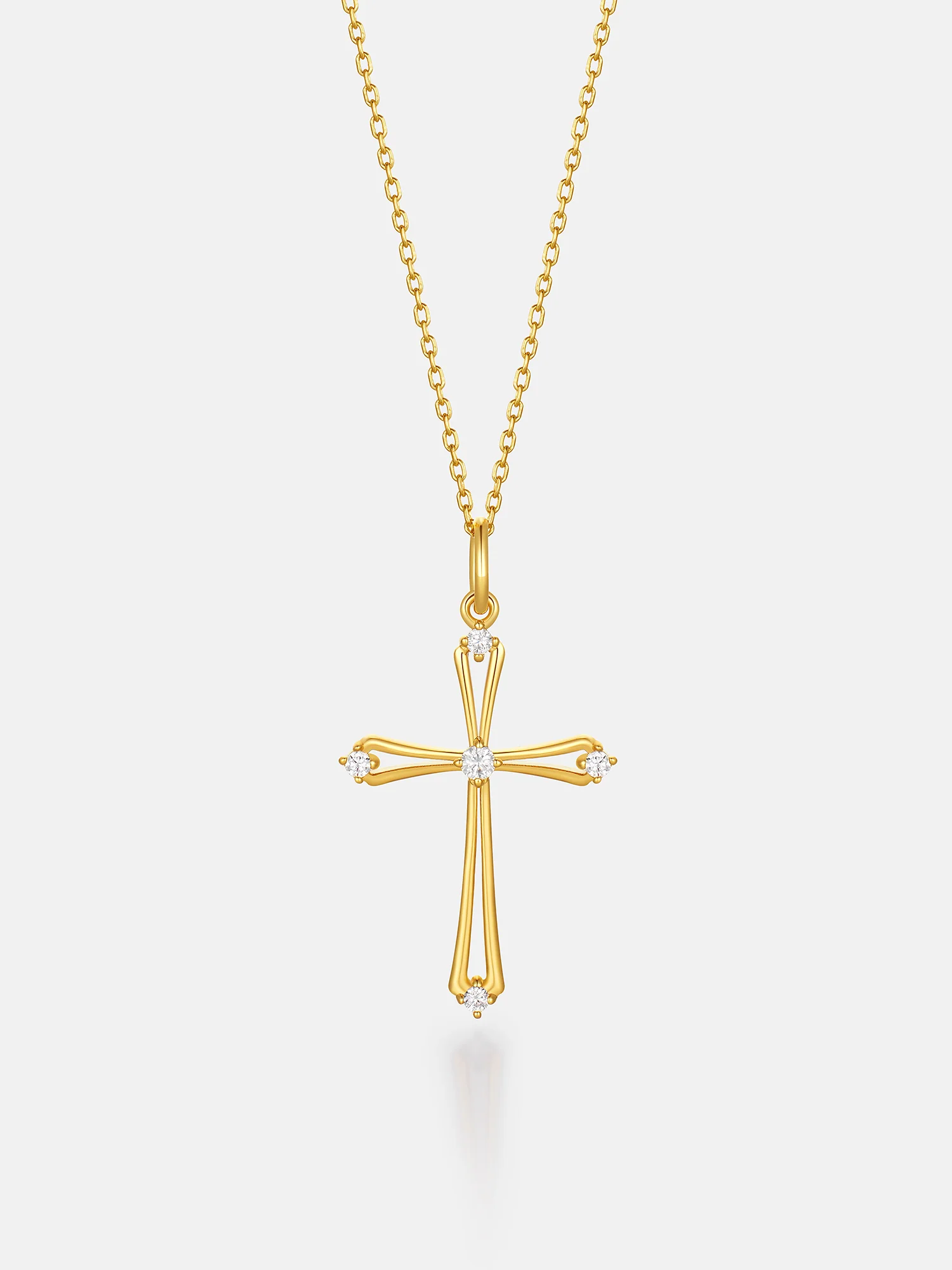 Solid Gold Diamond Open Cross Pendant