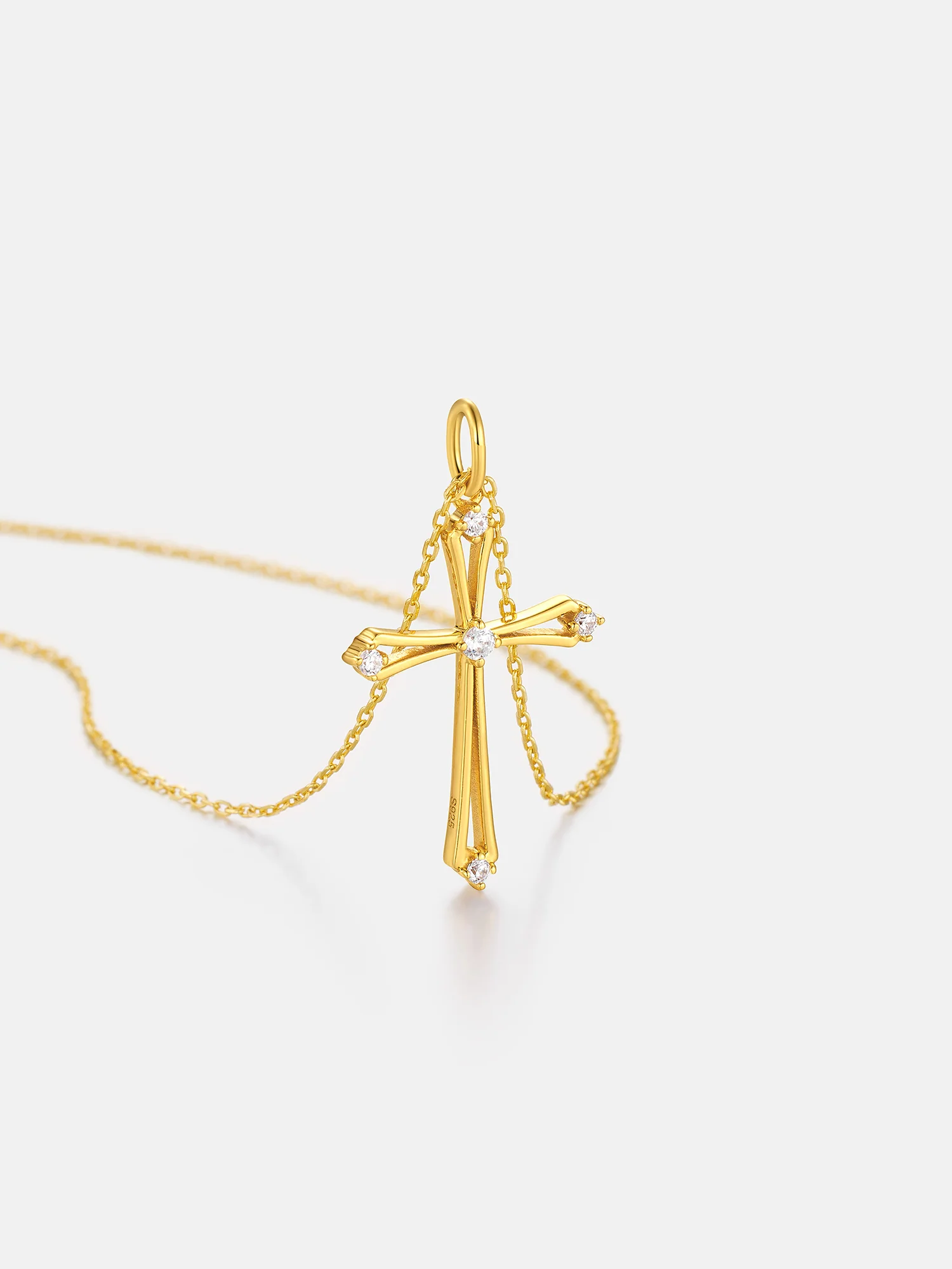 Solid Gold Diamond Open Cross Pendant - Image 3