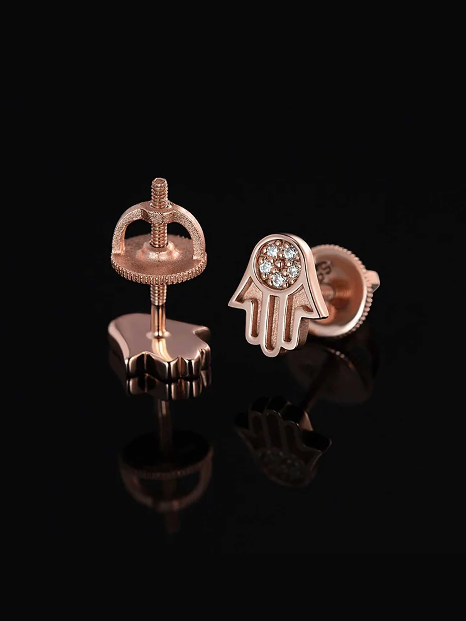 Solid Gold Hamsa Stud Earrings - Image 2