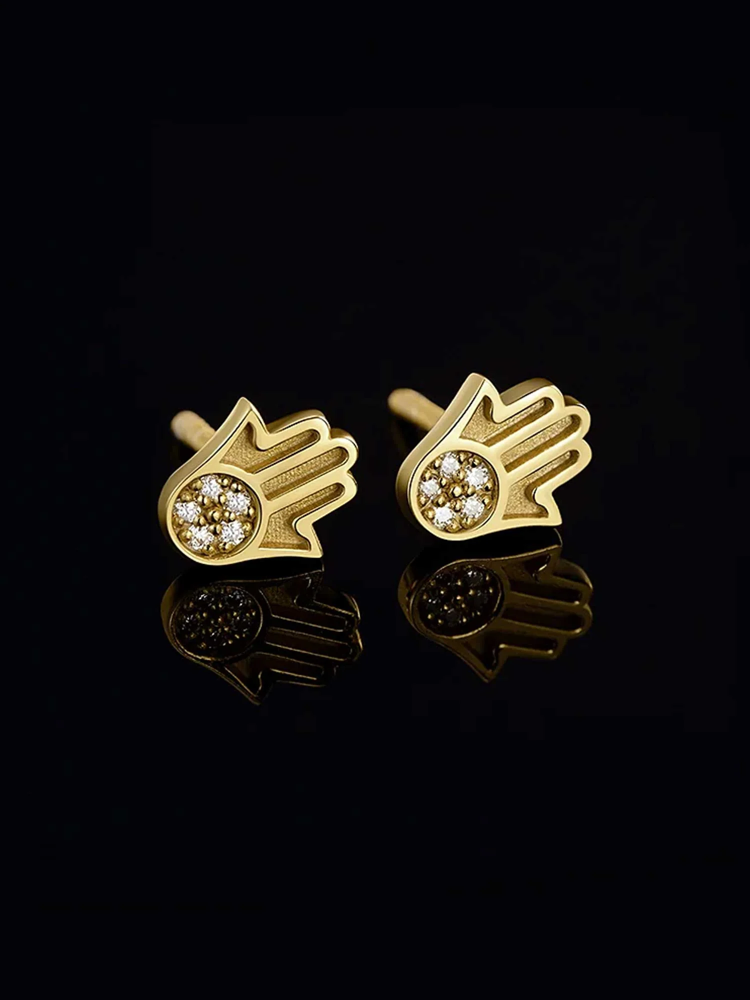 Solid Gold Hamsa Stud Earrings - Image 4