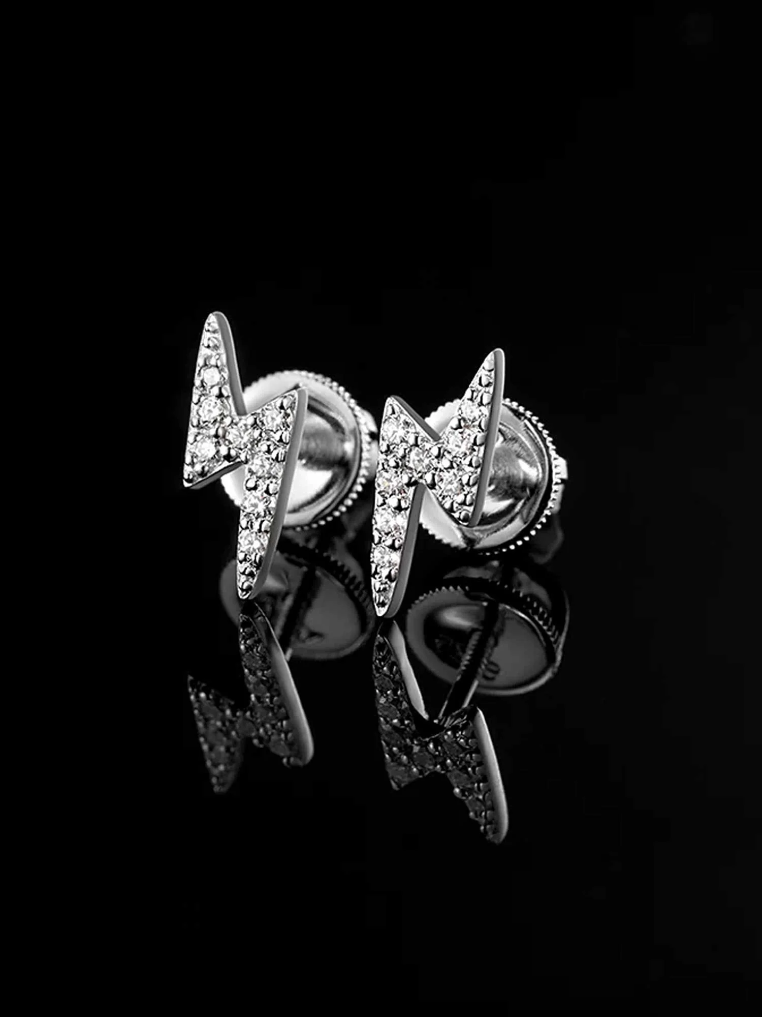 Solid Gold Lightning Bolt Stud Earrings - Image 4