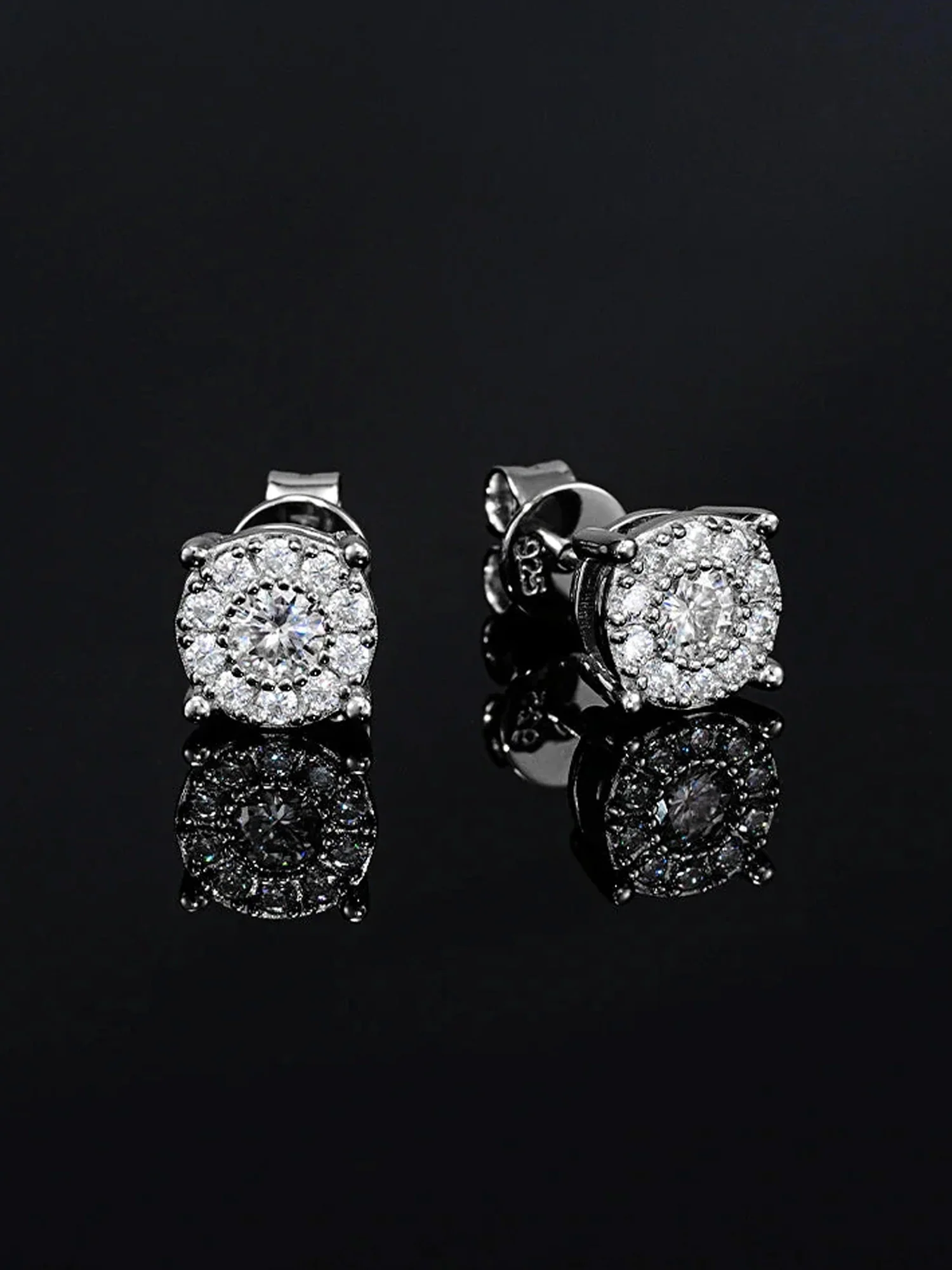 Solid Gold Moissanite Cluster Solitaire Earrings - Image 2