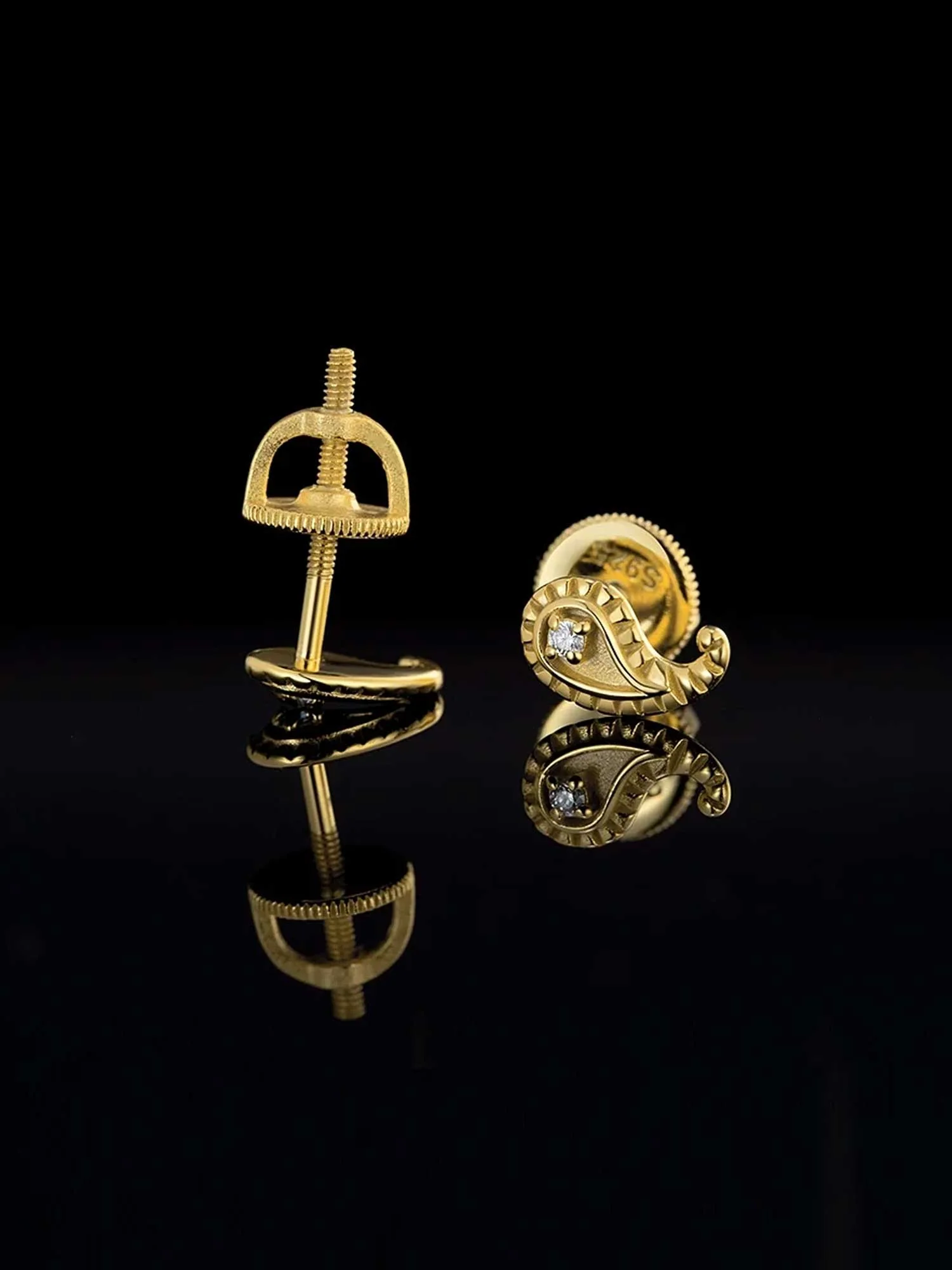 Solid Gold Paisley Stud Earrings - Image 5
