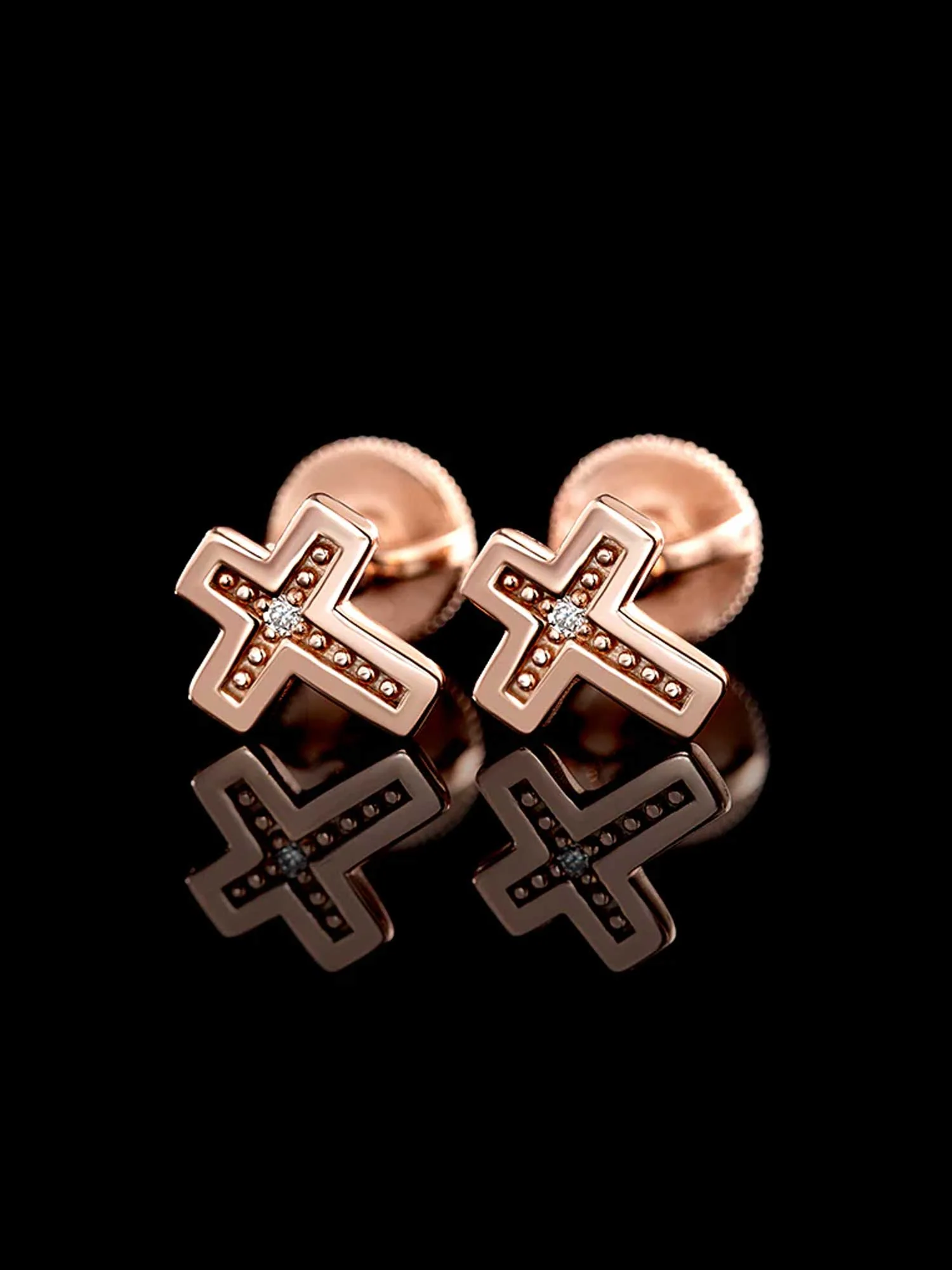 Solid Gold Tiny Cross Stud Earrings - Image 2