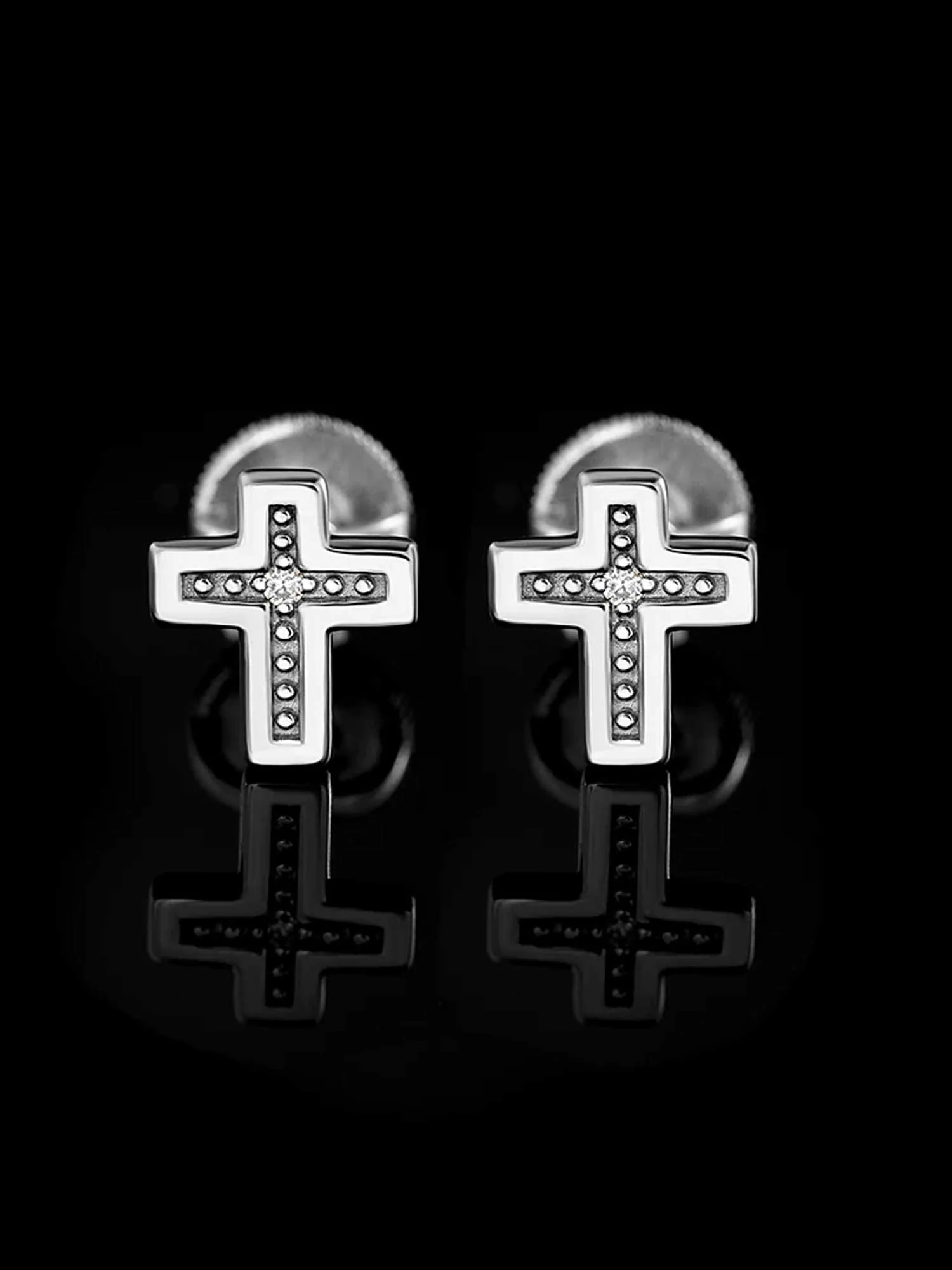 Solid Gold Tiny Cross Stud Earrings - Image 4