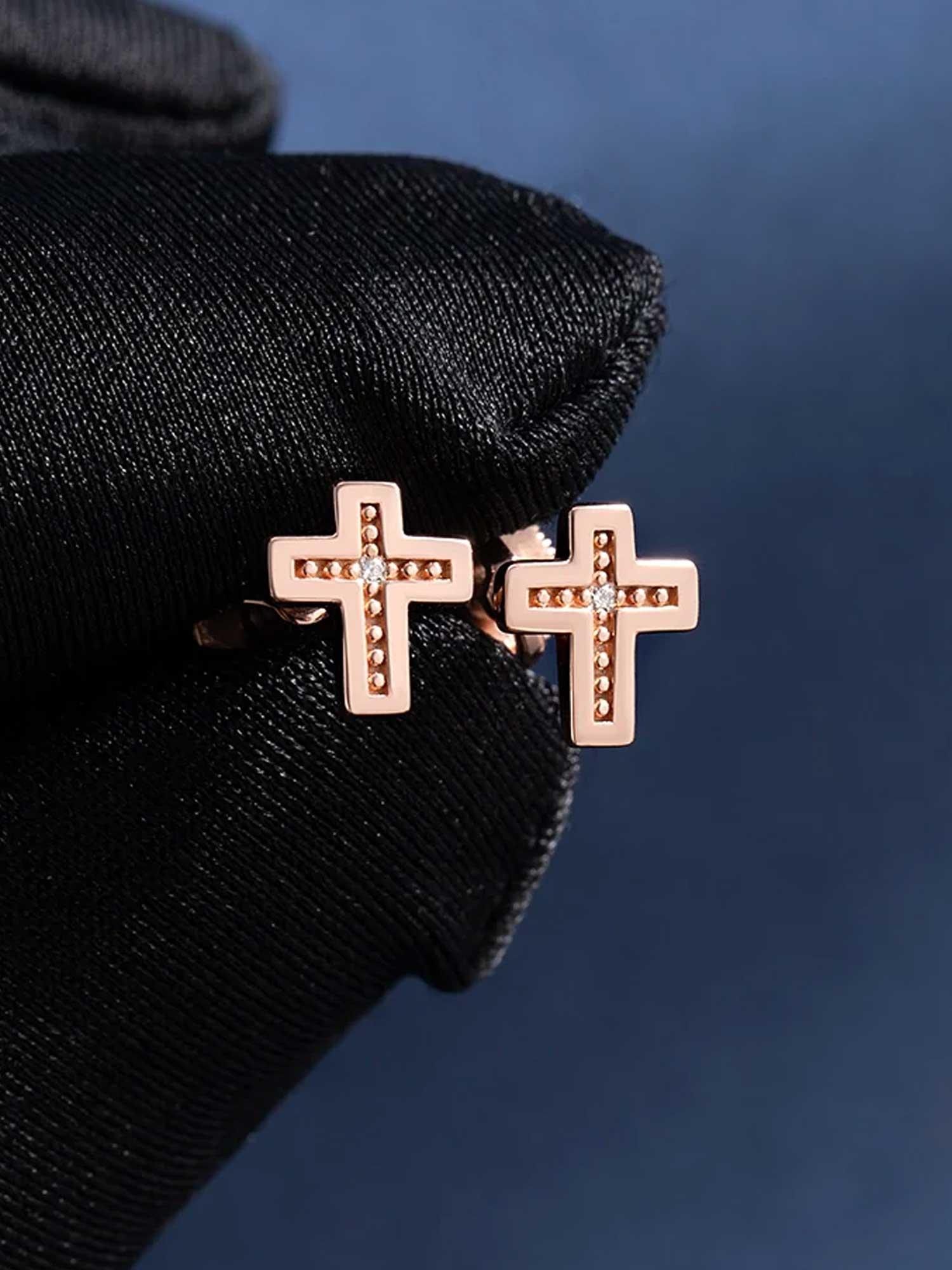 Solid Gold Tiny Cross Stud Earrings - Image 5