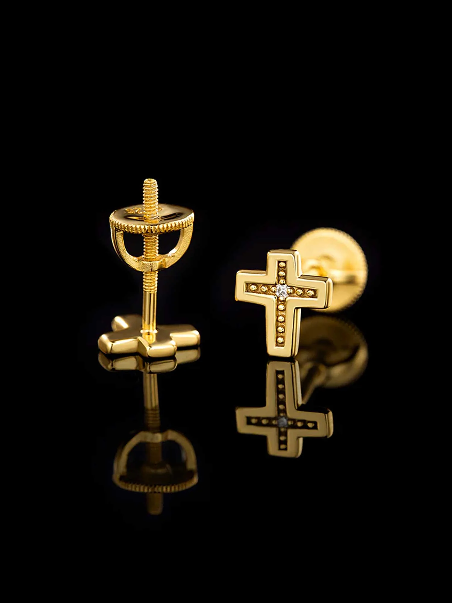 Solid Gold Tiny Cross Stud Earrings - Image 6