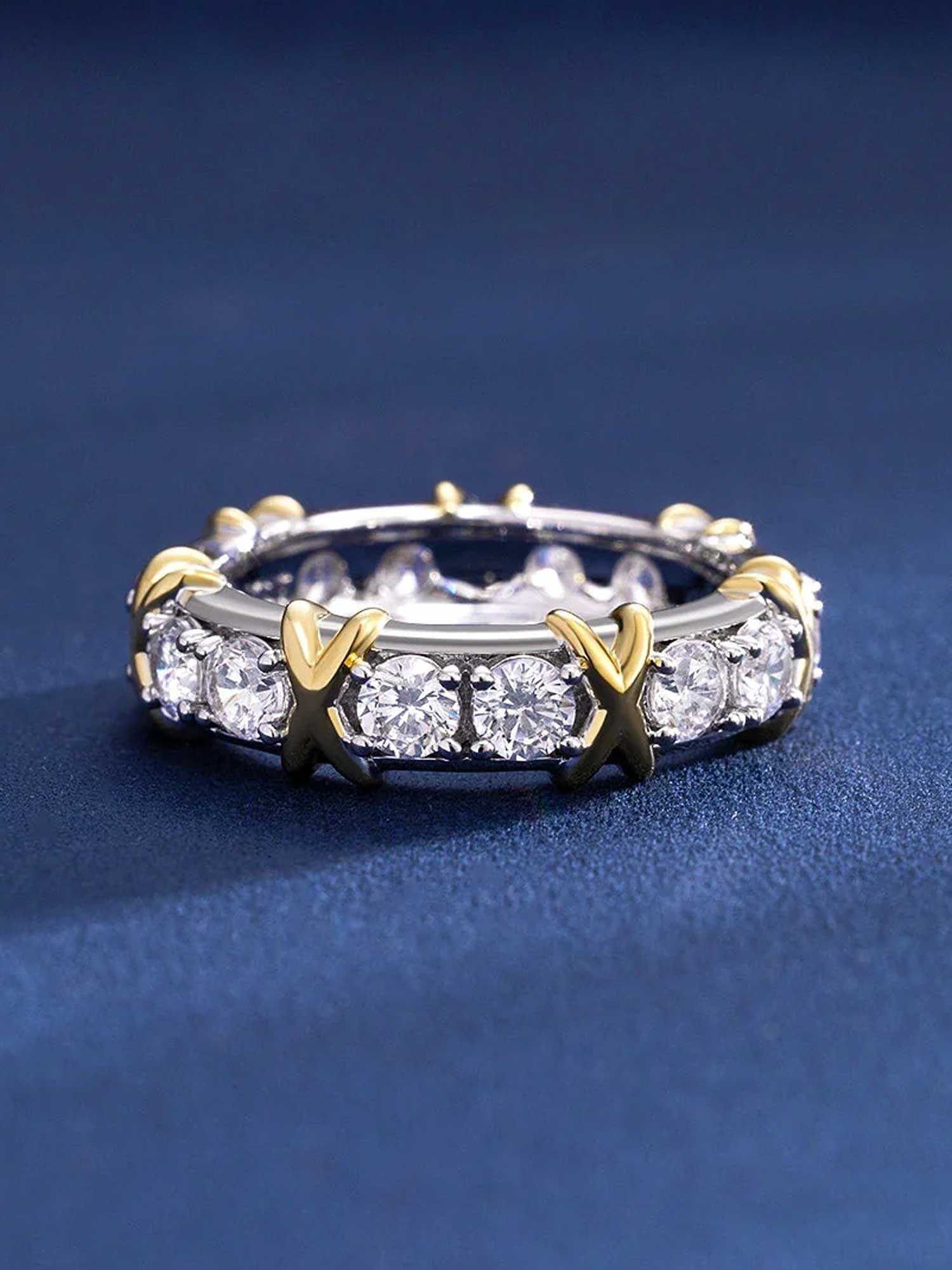 Solid Gold Two Tone Crossover Diamond Ring - deposit - Image 3