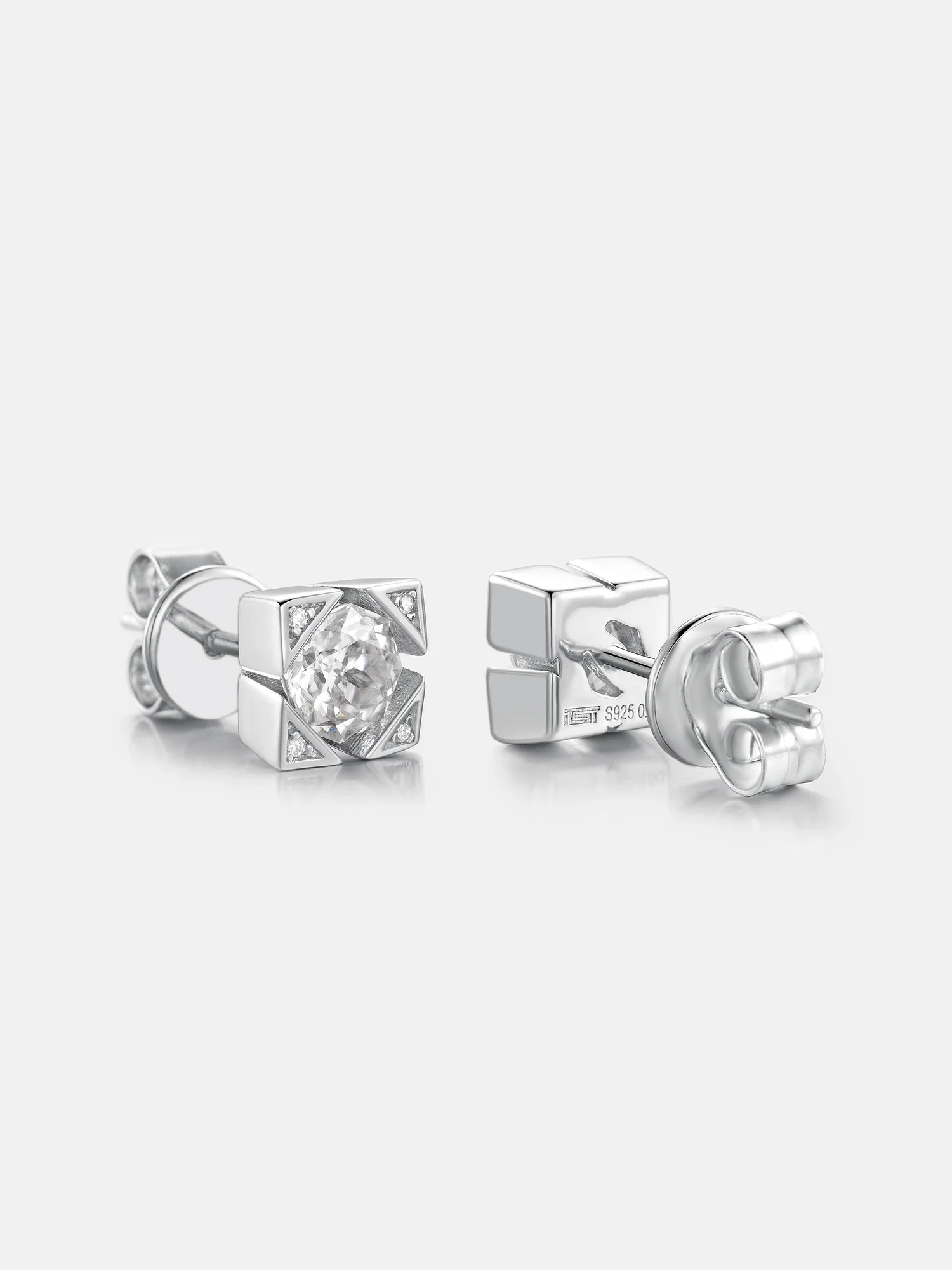 Solitaire Octagon Moissanite Square Cluster Stud Earrings - Image 2