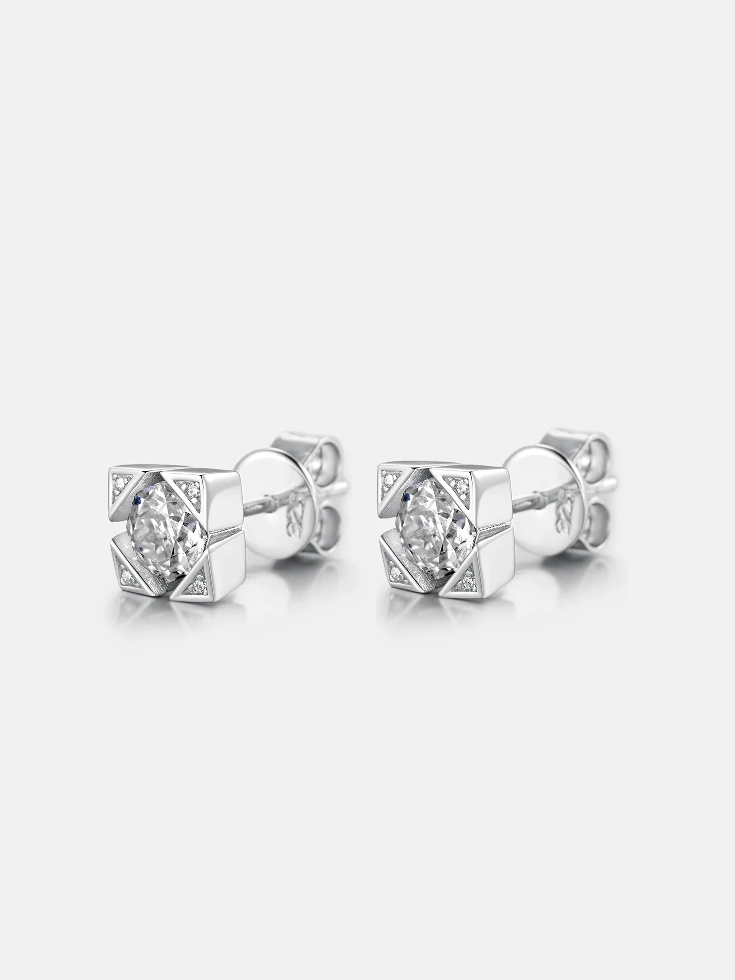 Solitaire Octagon Moissanite Square Cluster Stud Earrings - Image 3