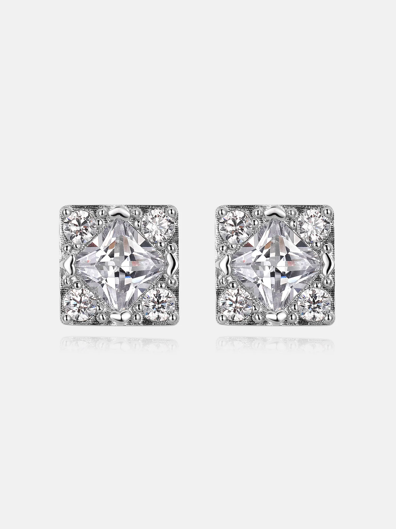 Square Shape Round Moissanite Cluster Earrings