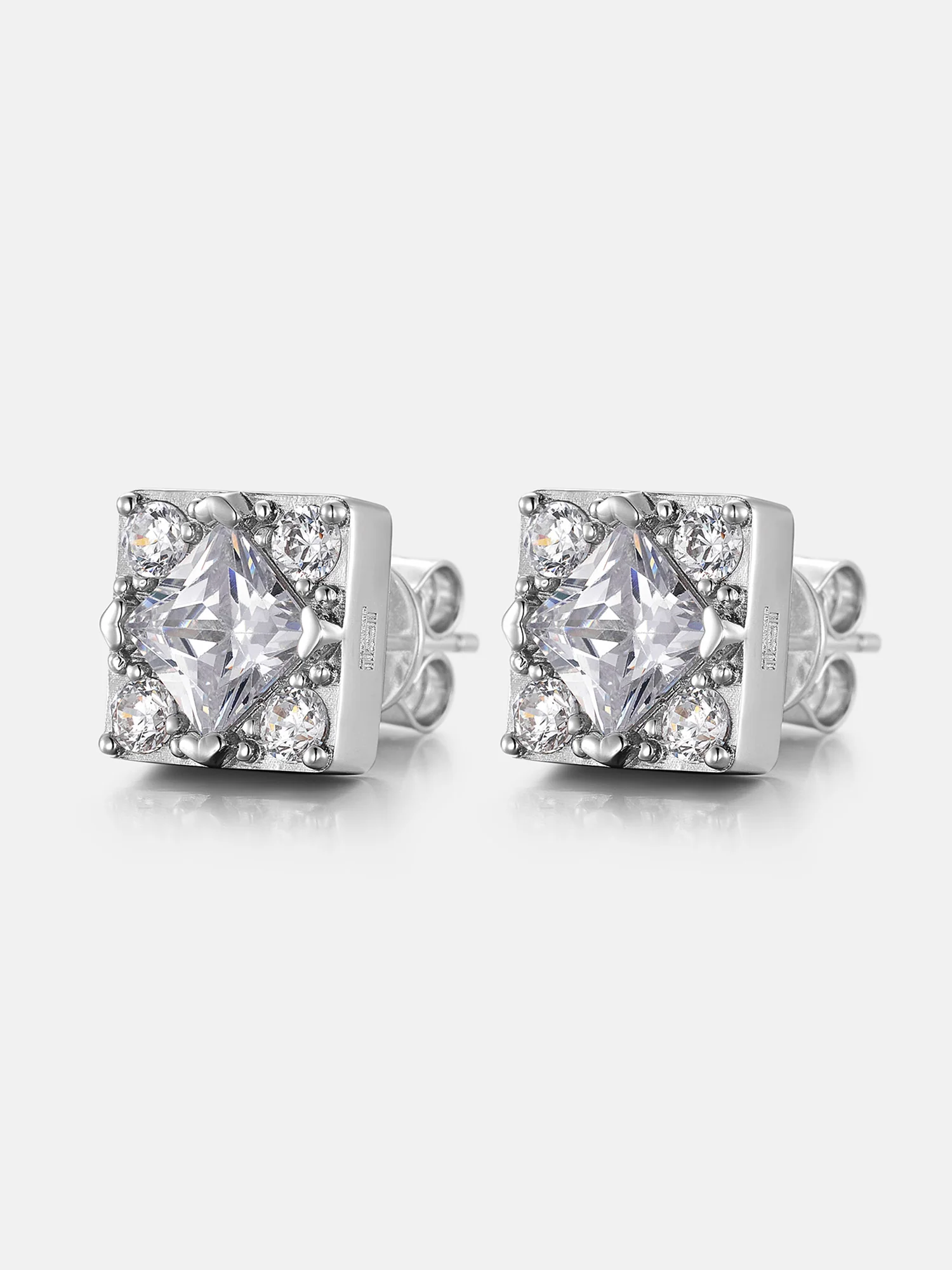 Square Shape Round Moissanite Cluster Earrings - Image 2