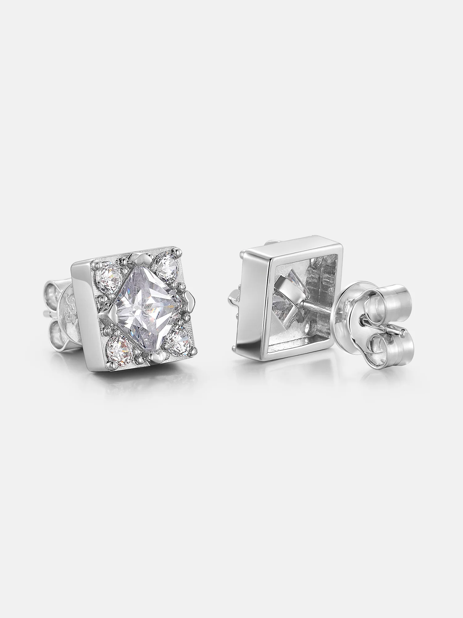Square Shape Round Moissanite Cluster Earrings - Image 3