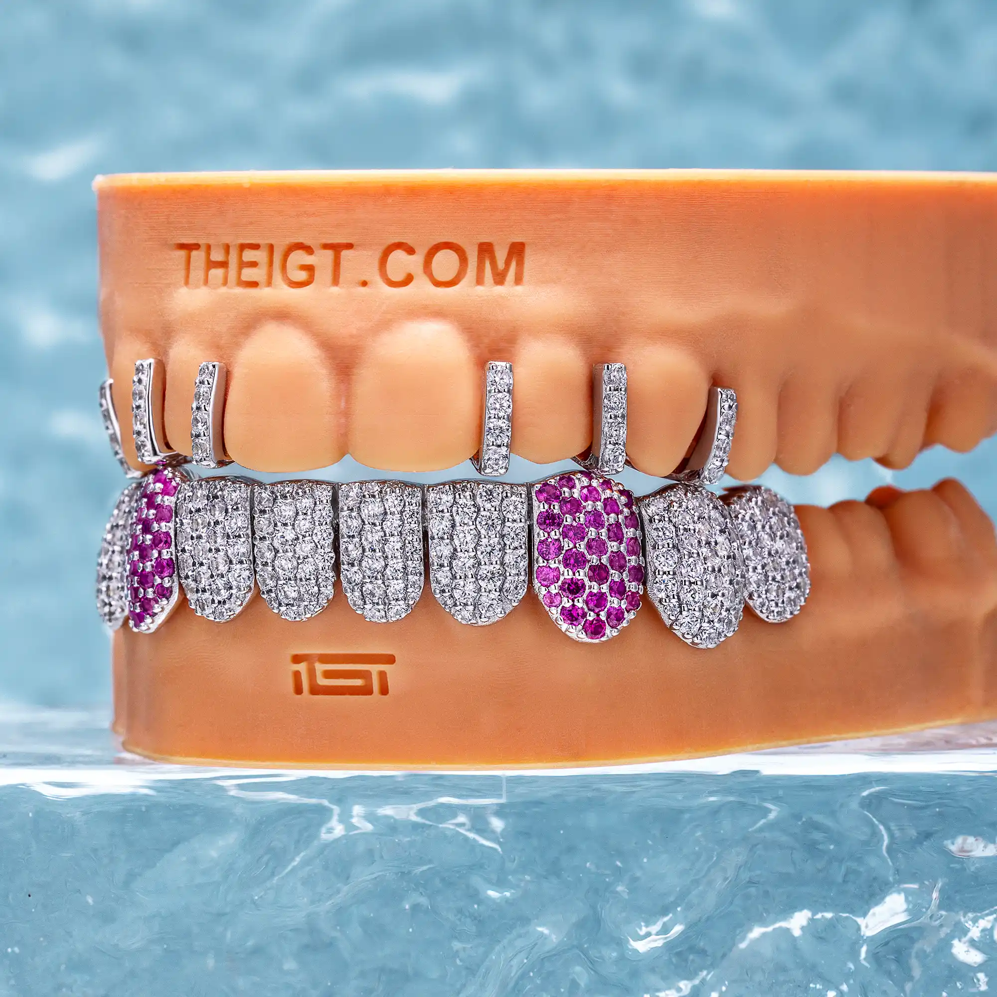 Top Iced Gap Bar & Bottom Pink Fang Grillz - Image 2