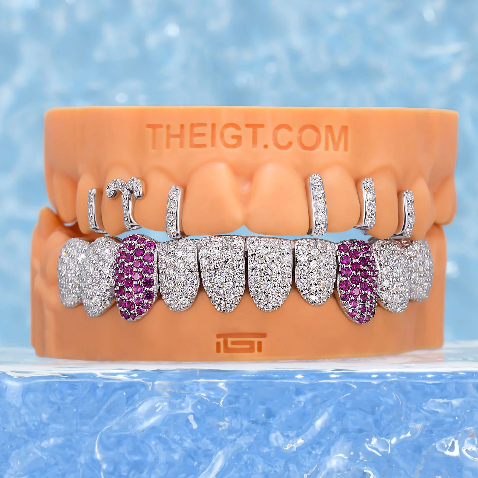 Top Iced Gap Bar & Bottom Pink Fang Grillz - Image 3
