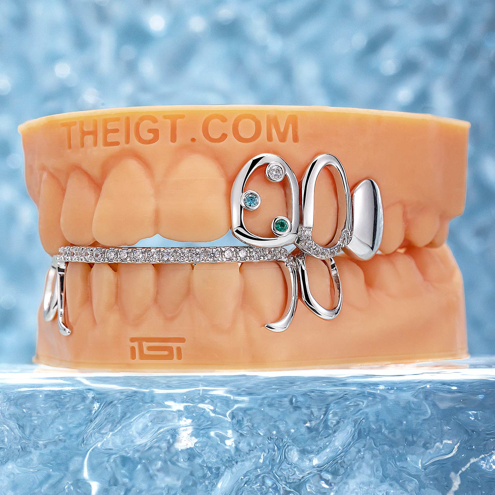 Top Open Face W Bottom Diamond Bar Grillz - Image 3