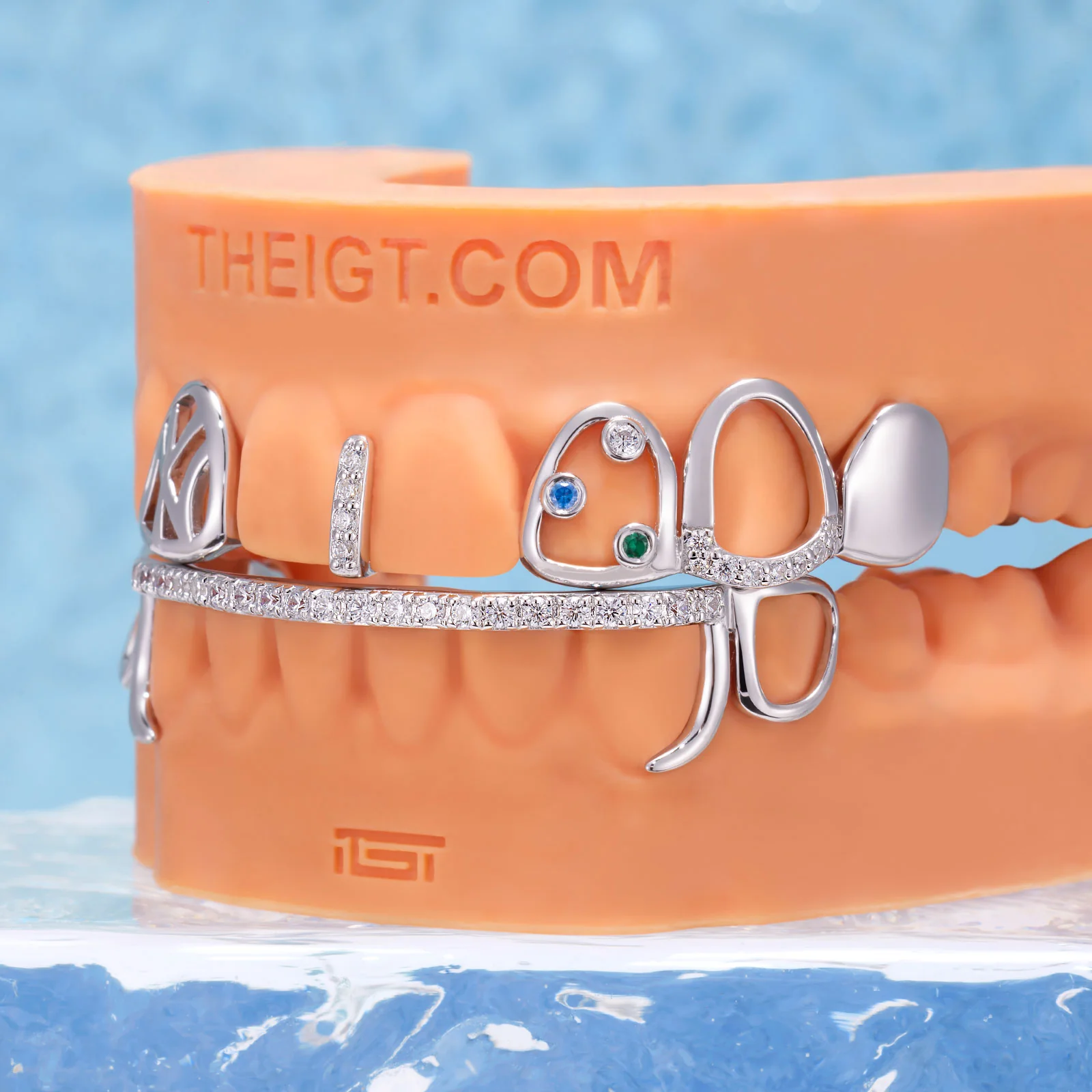 Top Open Face W Bottom Diamond Bar Grillz - Image 5