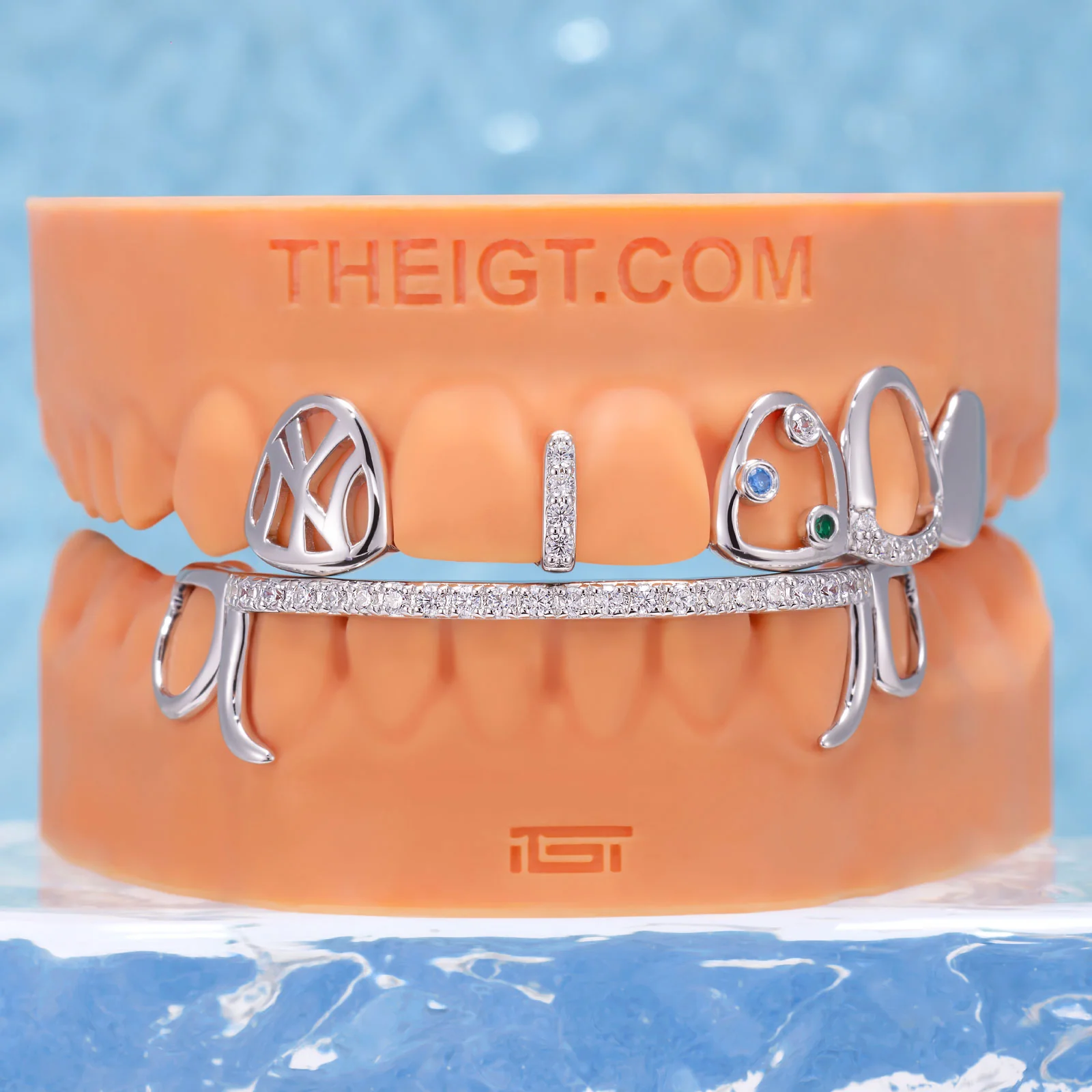 Top Open Face W Bottom Diamond Bar Grillz - Image 6