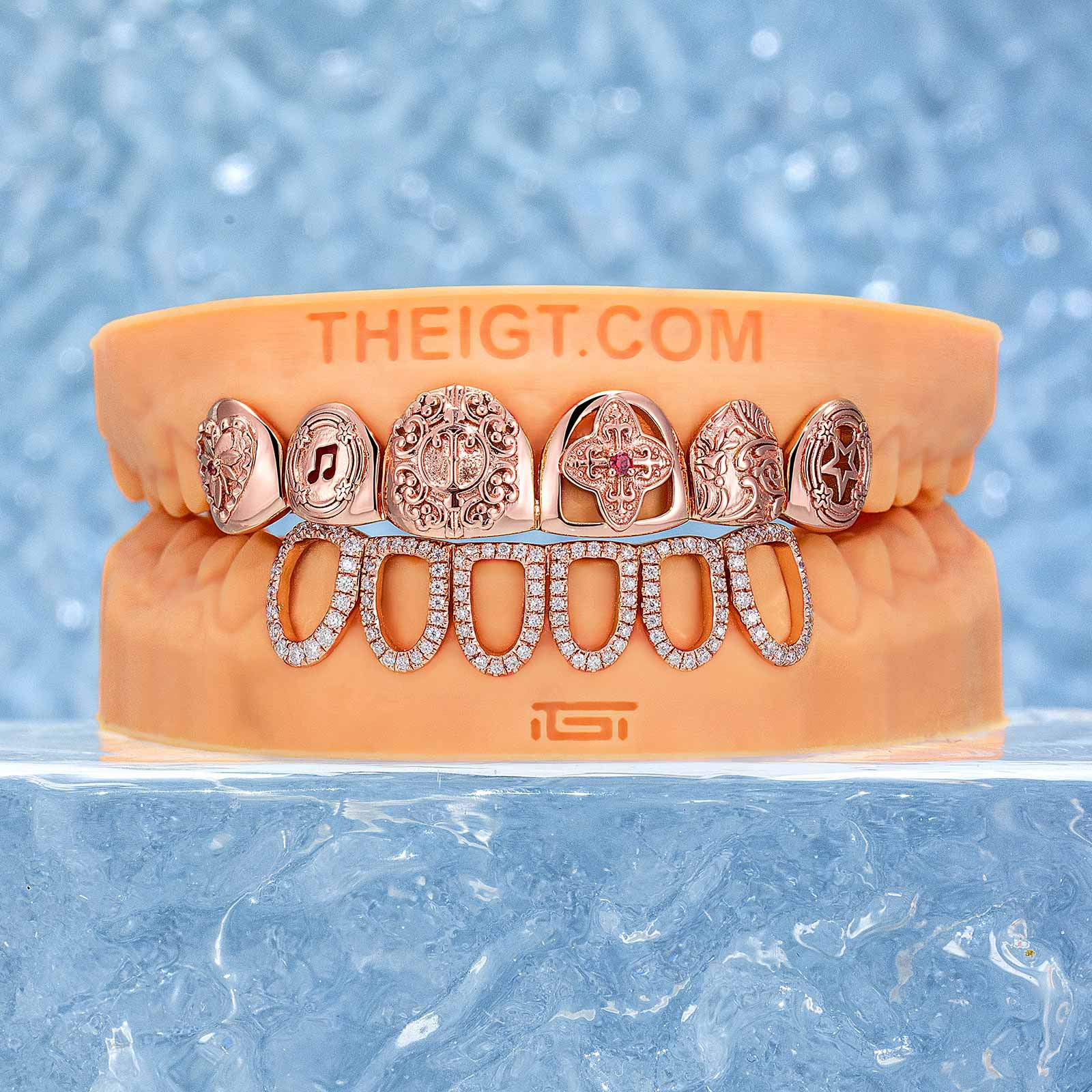 Top Stained Glass Style & Bottom Open Face Grillz