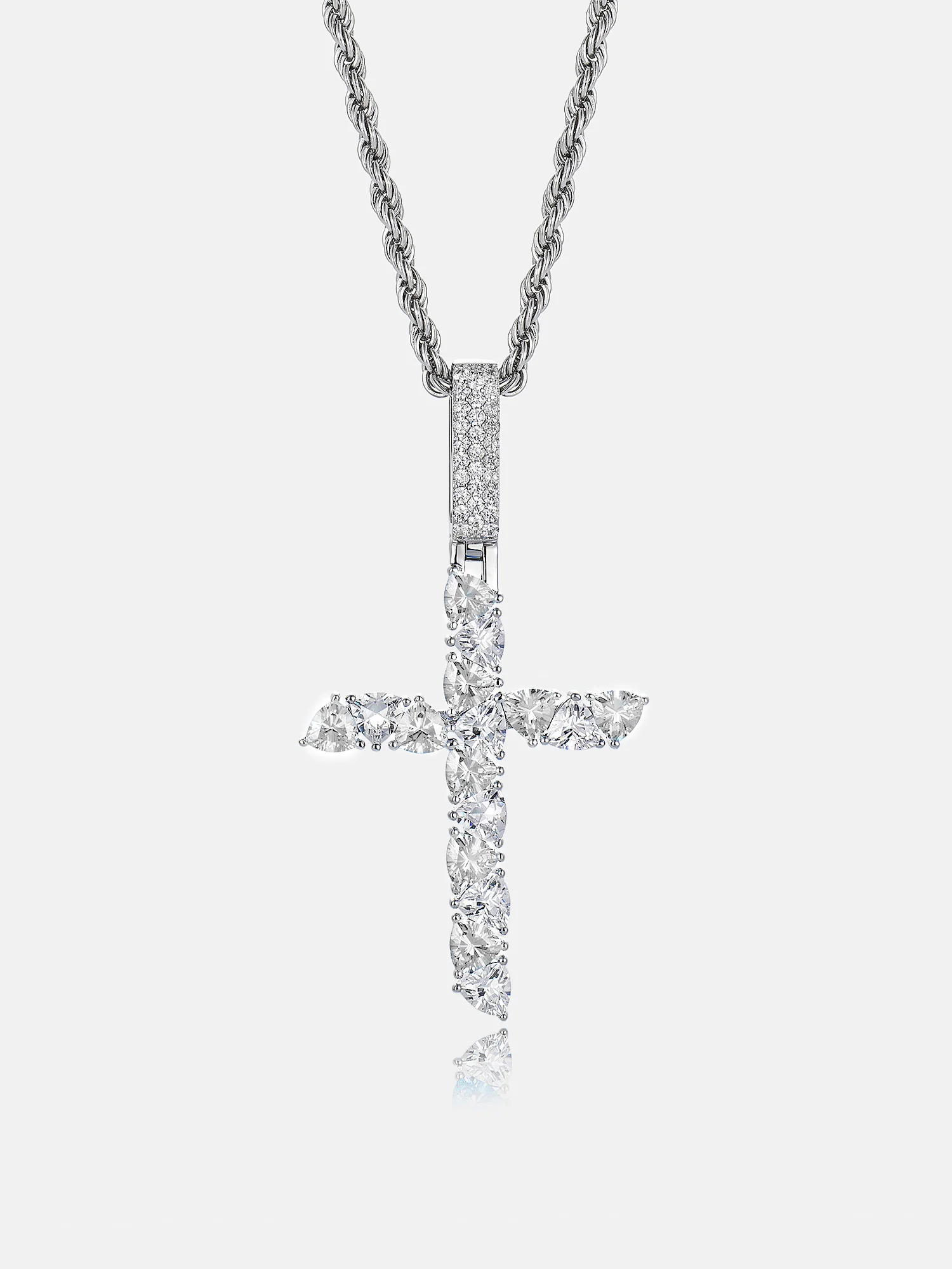 Trillion Cut Moissanite & Blue Gem Cross Pendant - Image 2