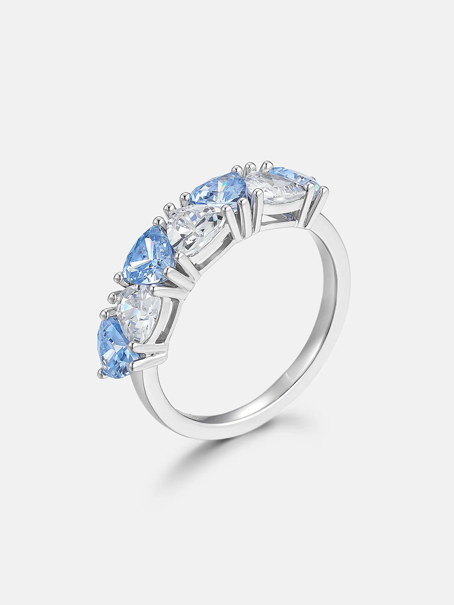 Trillion Moissanite & Blue Gem Geometric Eternity Band - Image 3