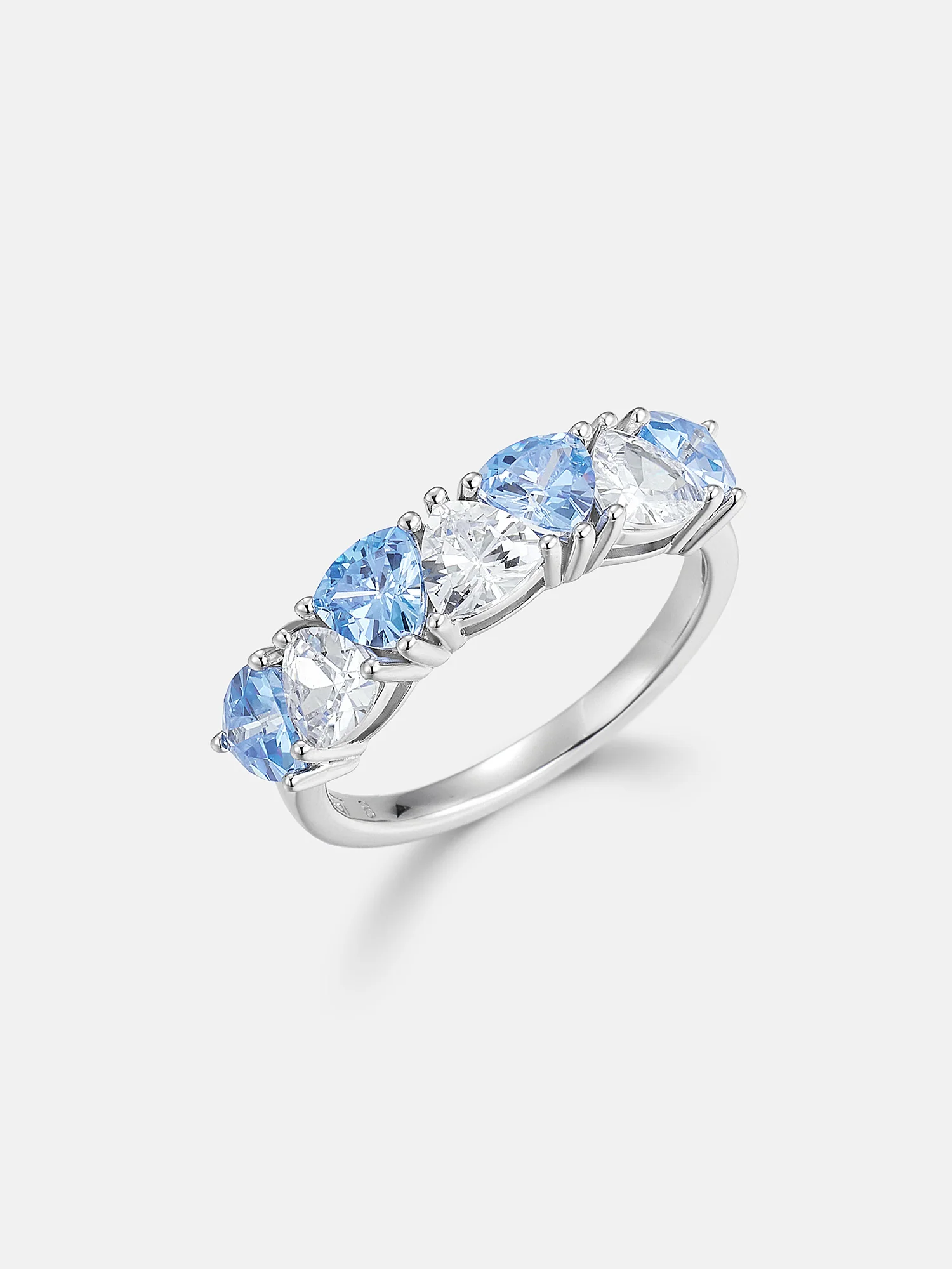 Trillion Moissanite & Blue Gem Geometric Eternity Band - Image 4