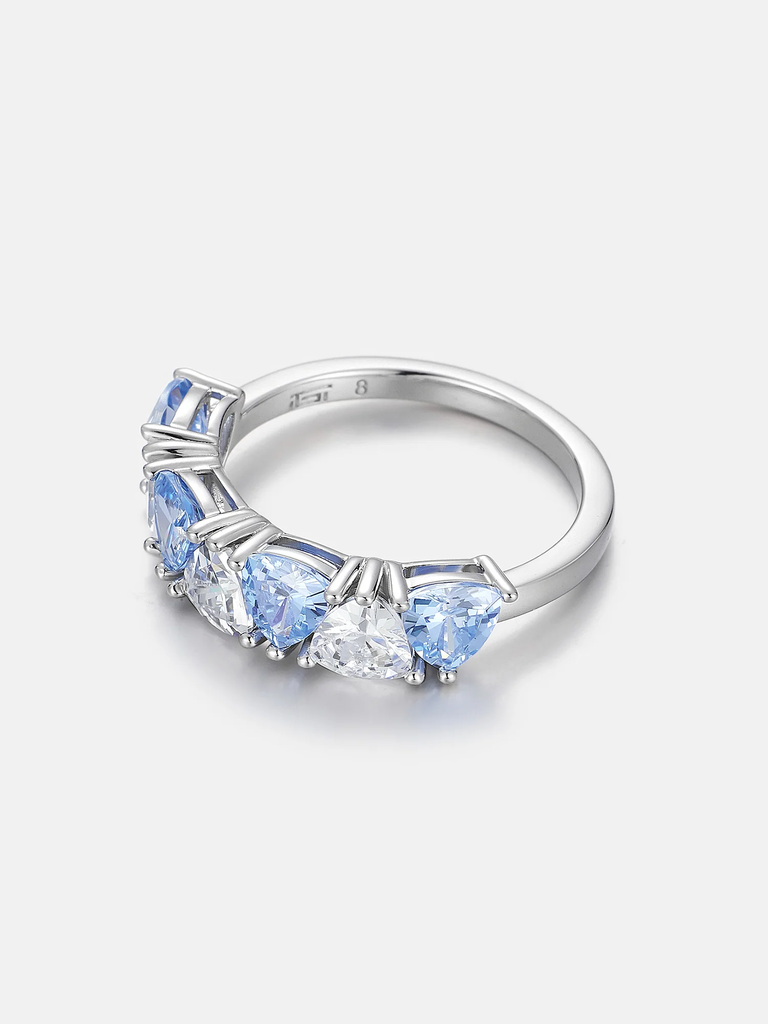 Trillion Moissanite & Blue Gem Geometric Eternity Band - Image 5