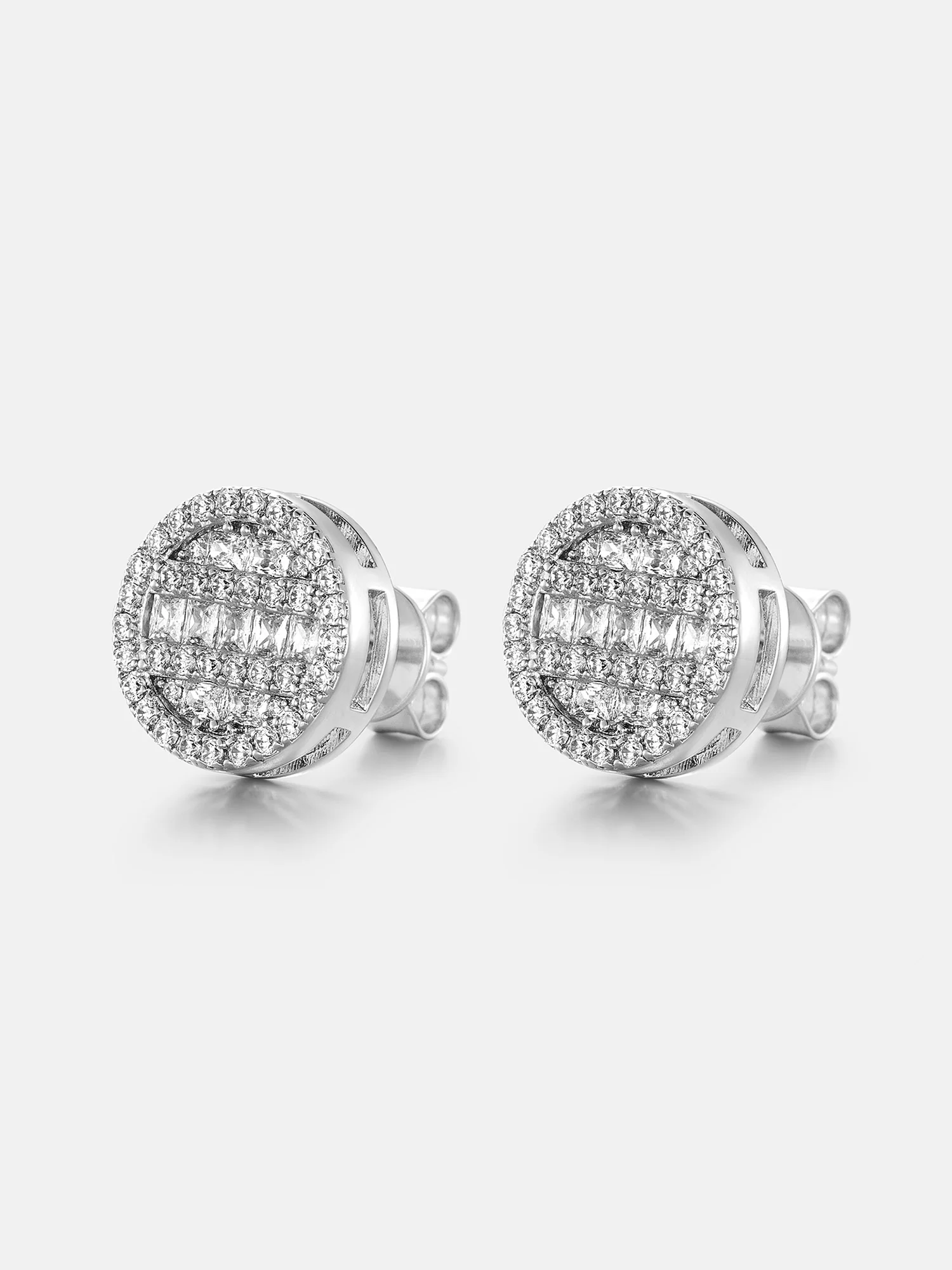 Triple Rows Baguette & Round Moissanite Stud Earrings - Image 2