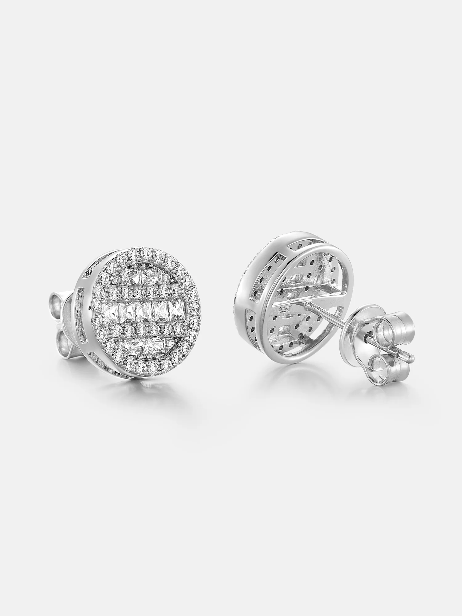 Triple Rows Baguette & Round Moissanite Stud Earrings - Image 4