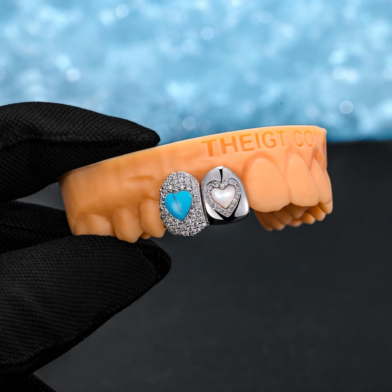 Turquoise & Pink Shell On Cap Grillz - Image 4
