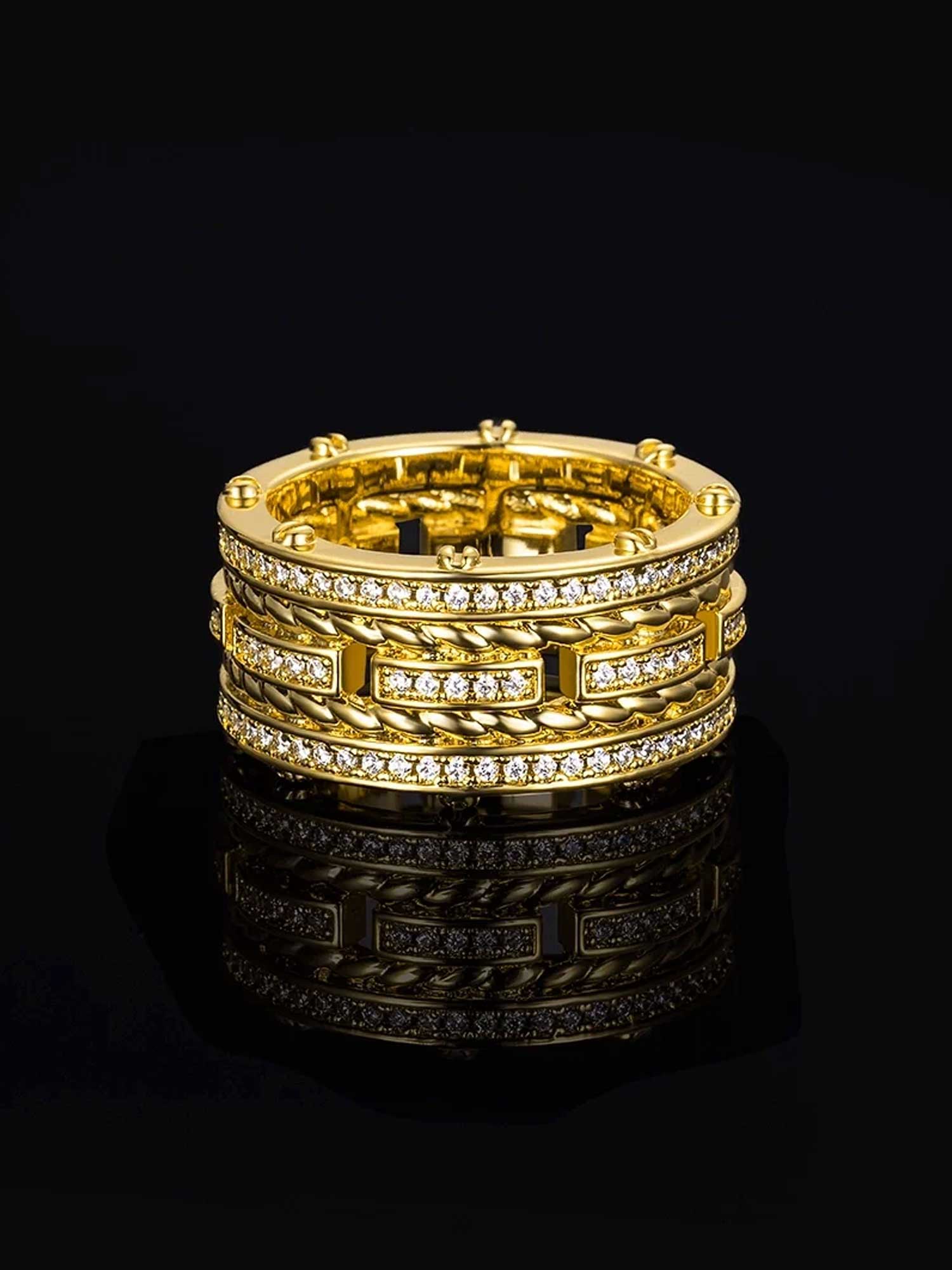 Twisted Rope & Moissanite Multi Row Ring - Image 2