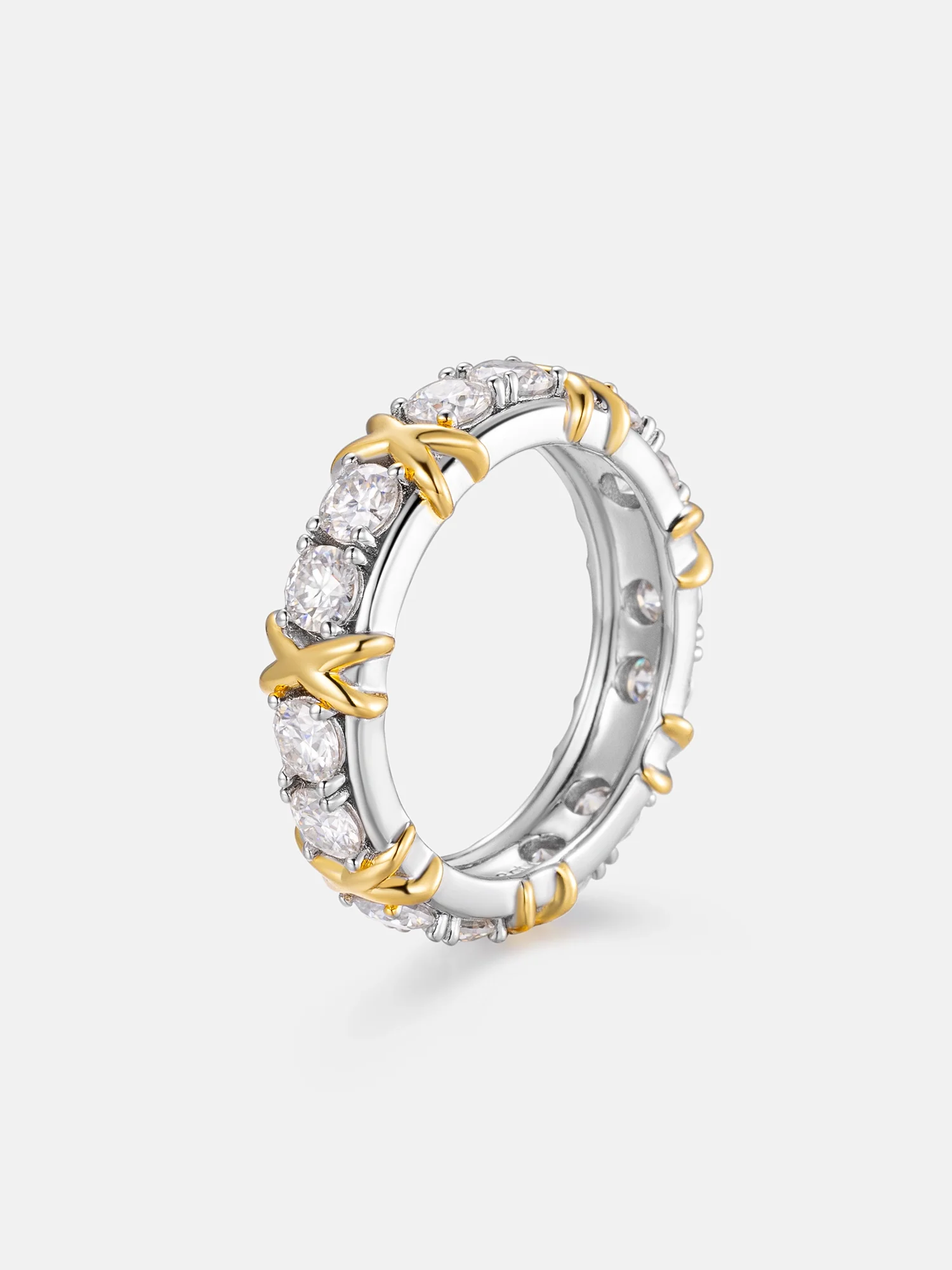 Two Tone Crossover Moissanite Ring