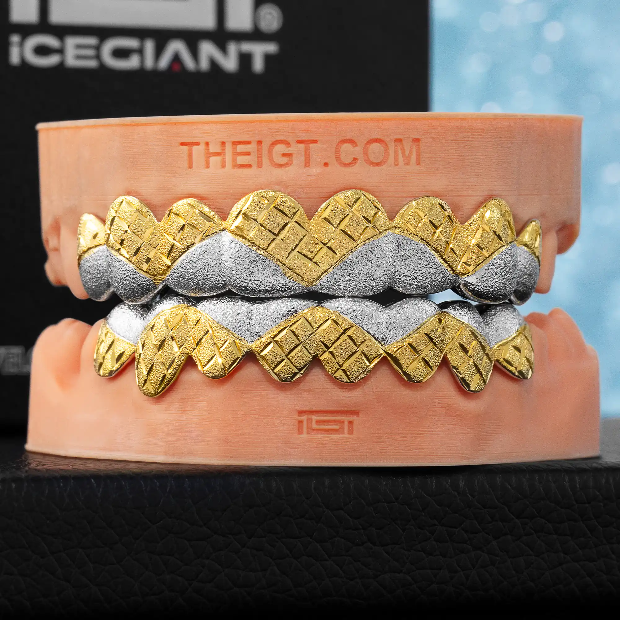 Two Tone Diamond Cut With Diamond Dust Wave Grillz - Image 2