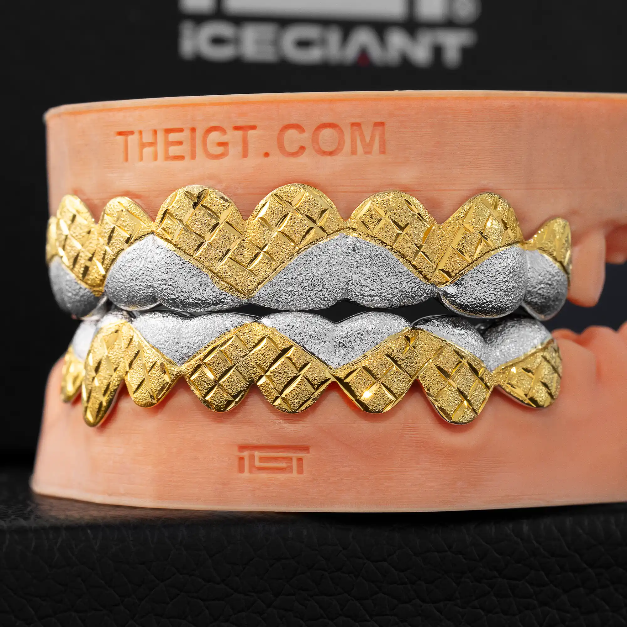 Two Tone Diamond Cut With Diamond Dust Wave Grillz - Image 3