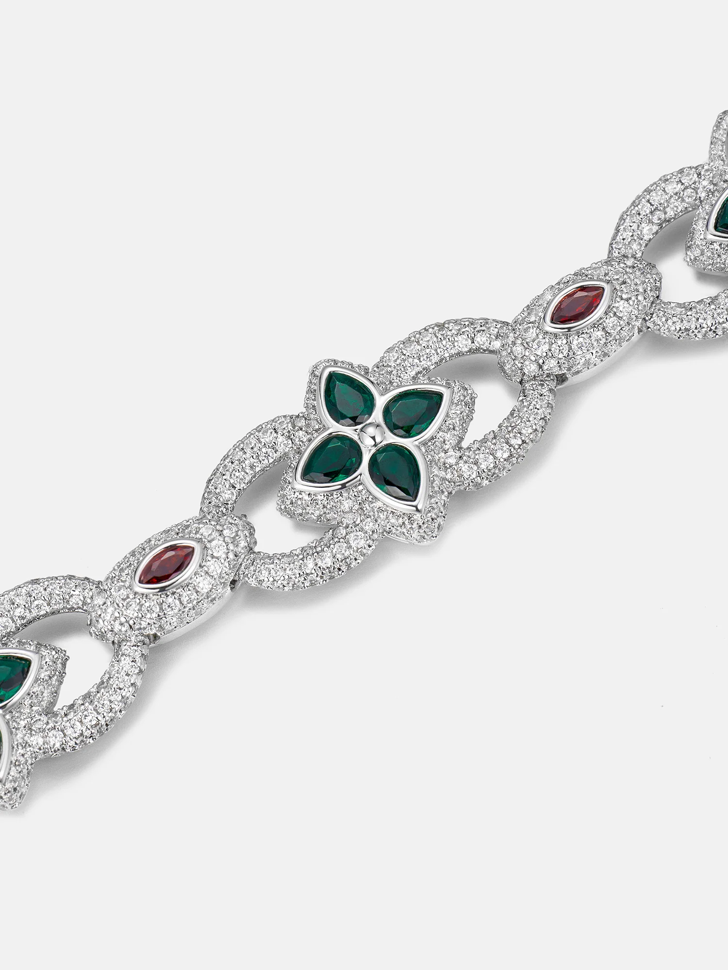 Two Tone Mixed-Cut Gem & Moissanite Clover Link Bracelet - Image 2