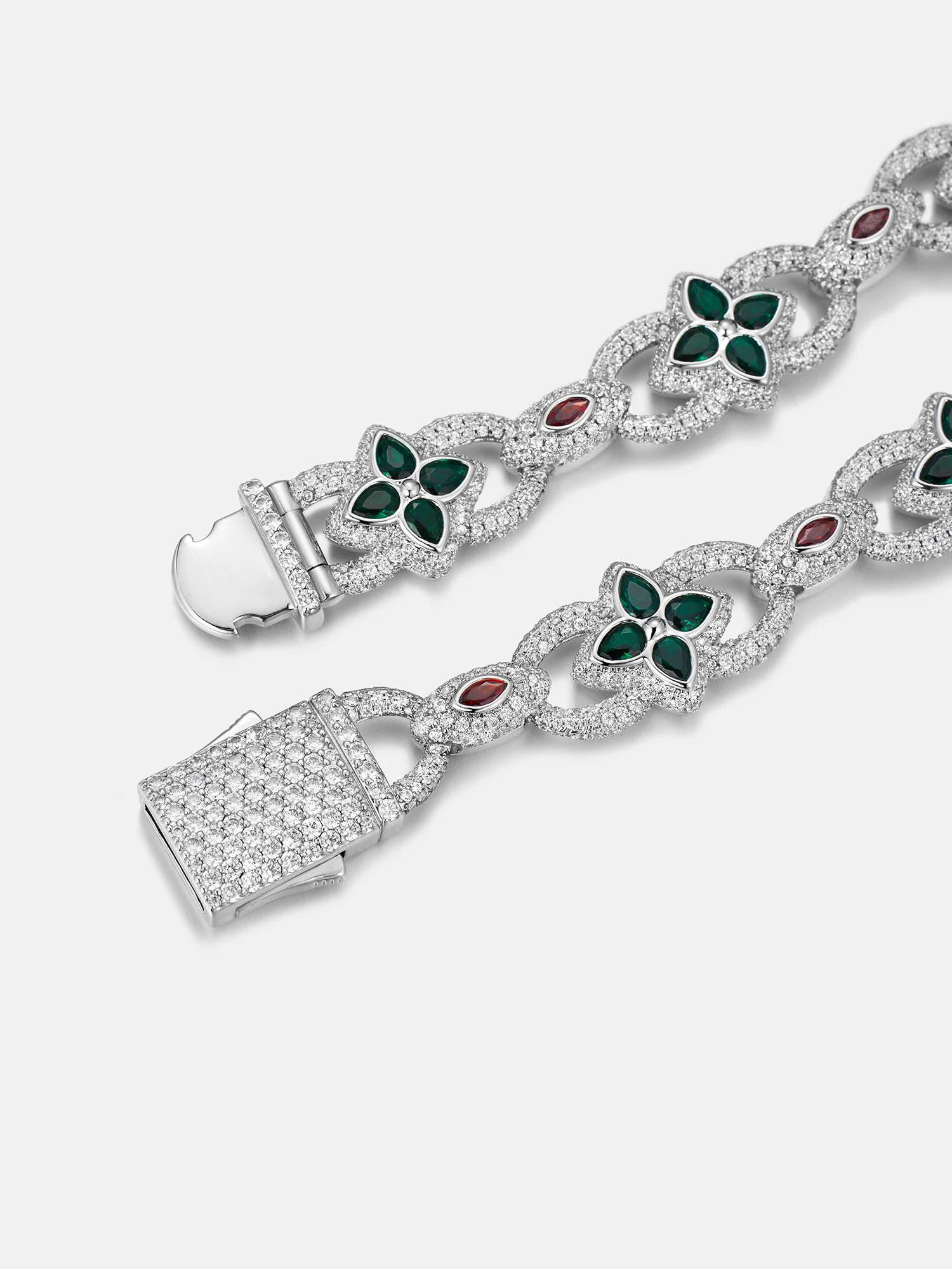 Two Tone Mixed-Cut Gem & Moissanite Clover Link Bracelet - Image 3