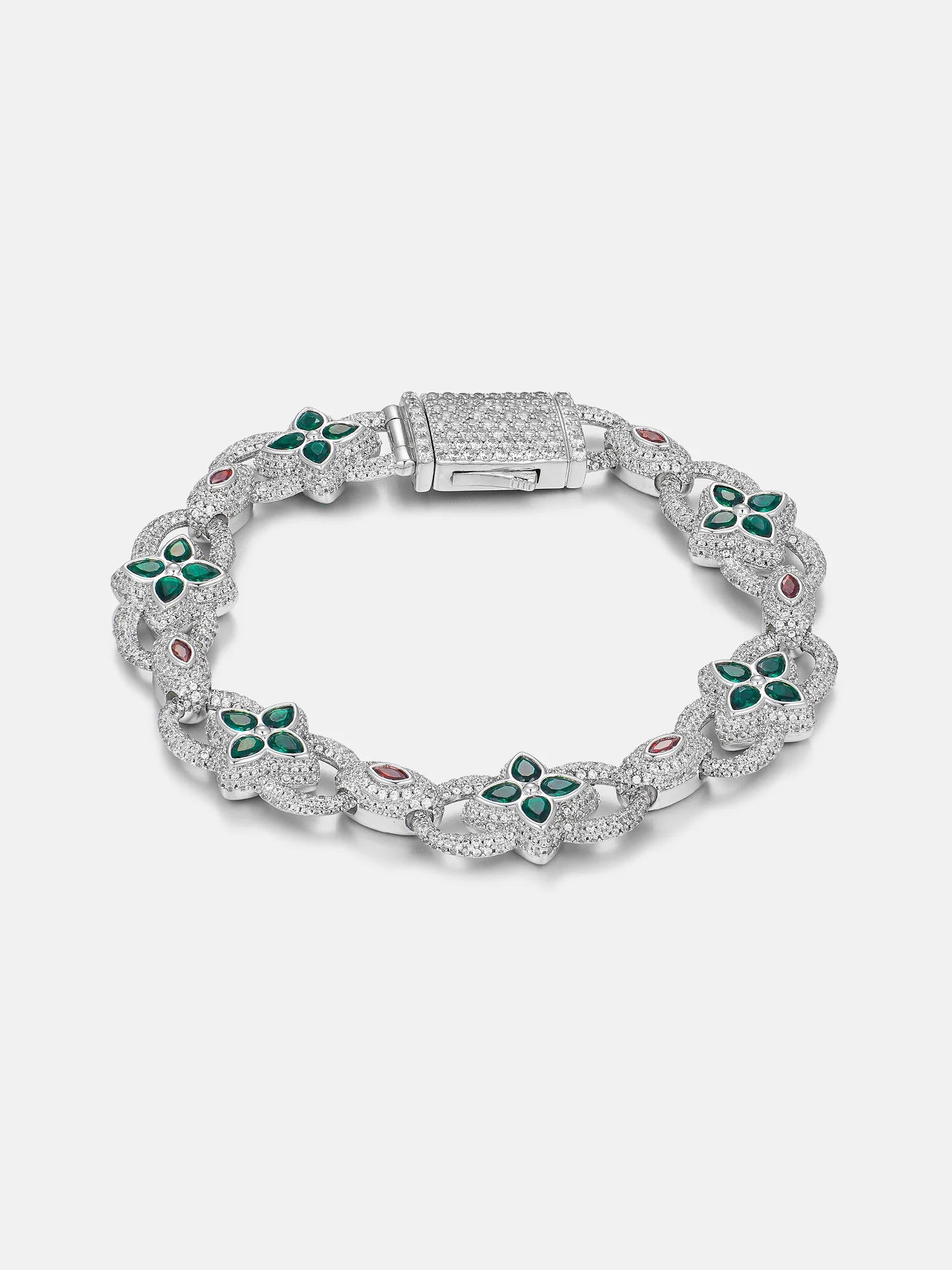 Two Tone Mixed-Cut Gem & Moissanite Clover Link Bracelet - Image 4