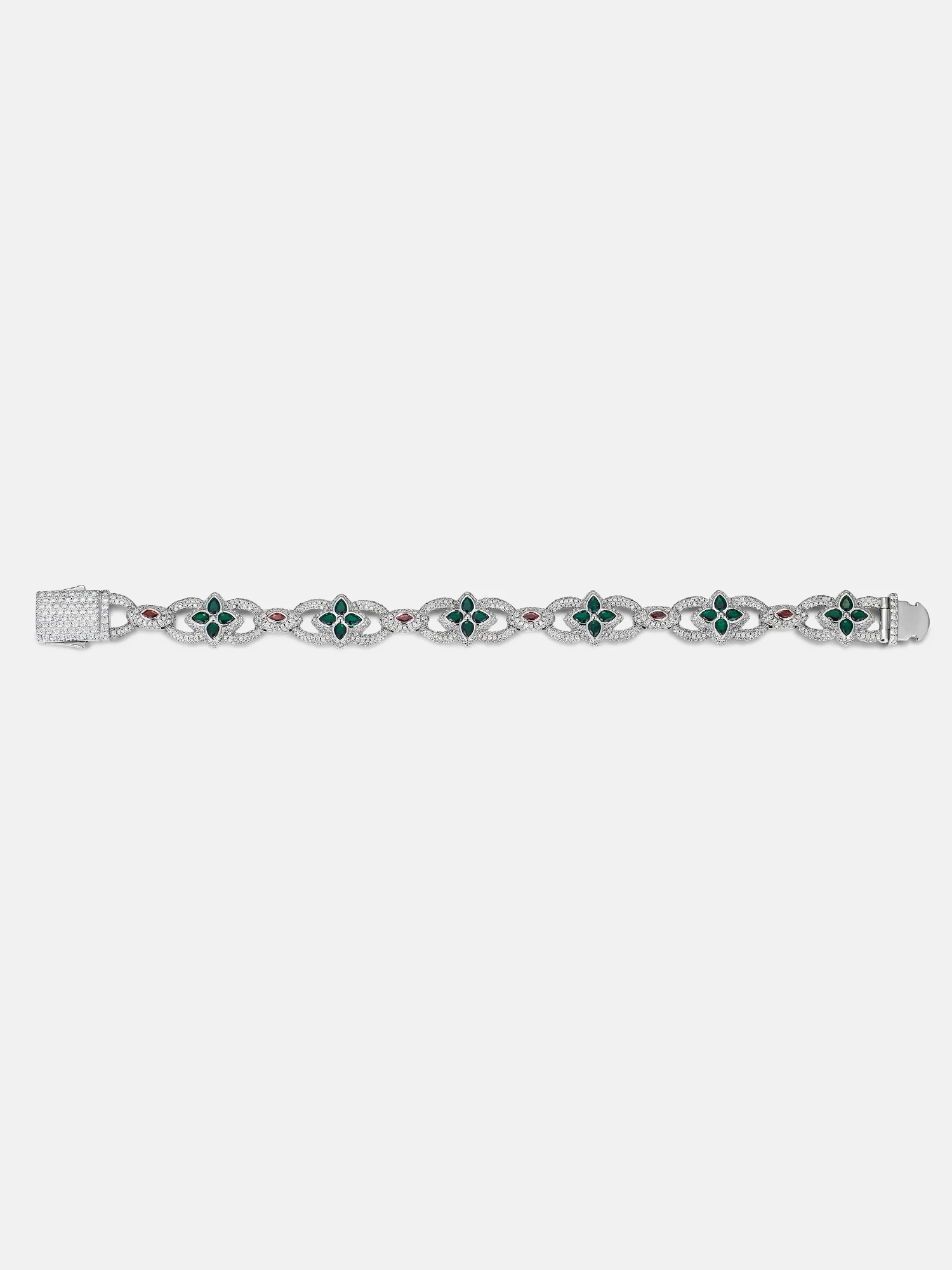 Two Tone Mixed-Cut Gem & Moissanite Clover Link Bracelet - Image 5