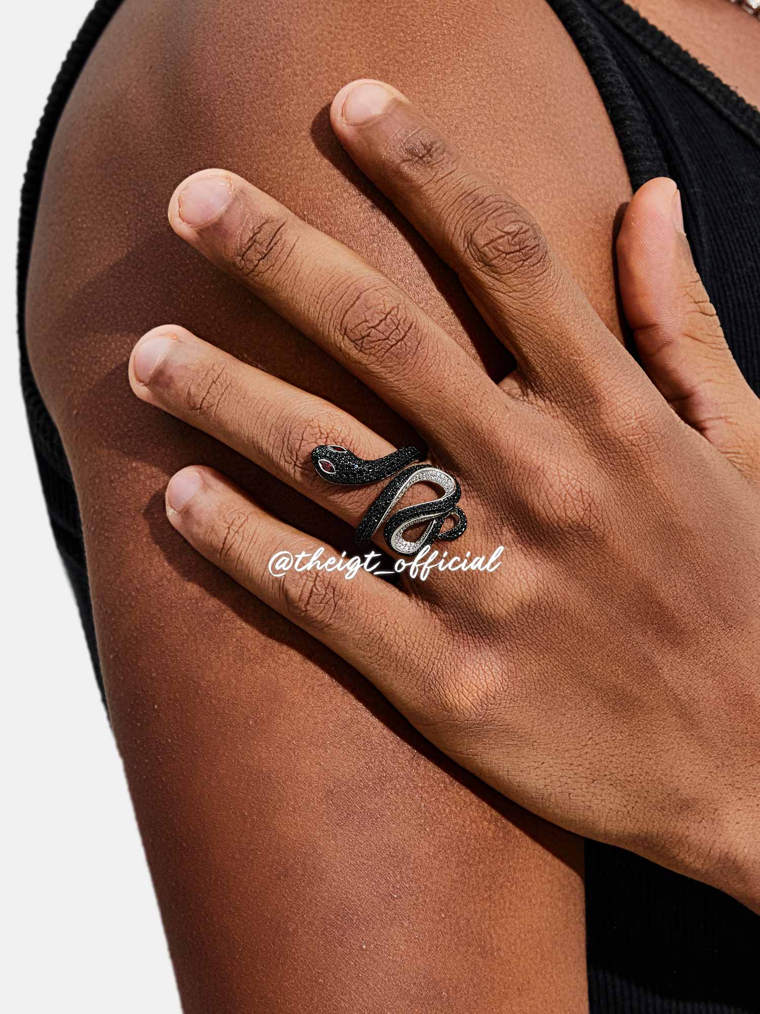 Two Tone S925 Black Moissanite Snake Ring - Image 6