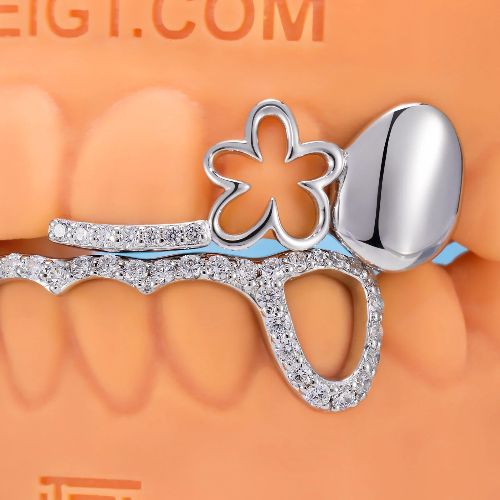 White Gold Floral Grillz - Image 2