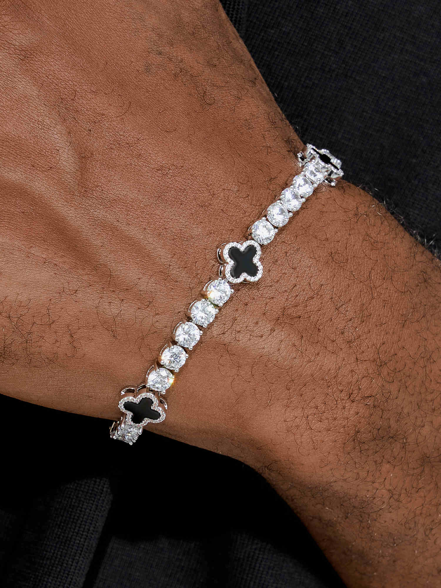White Moissanite Agate Four Leaf Clover Tennis Bracelet - Image 5