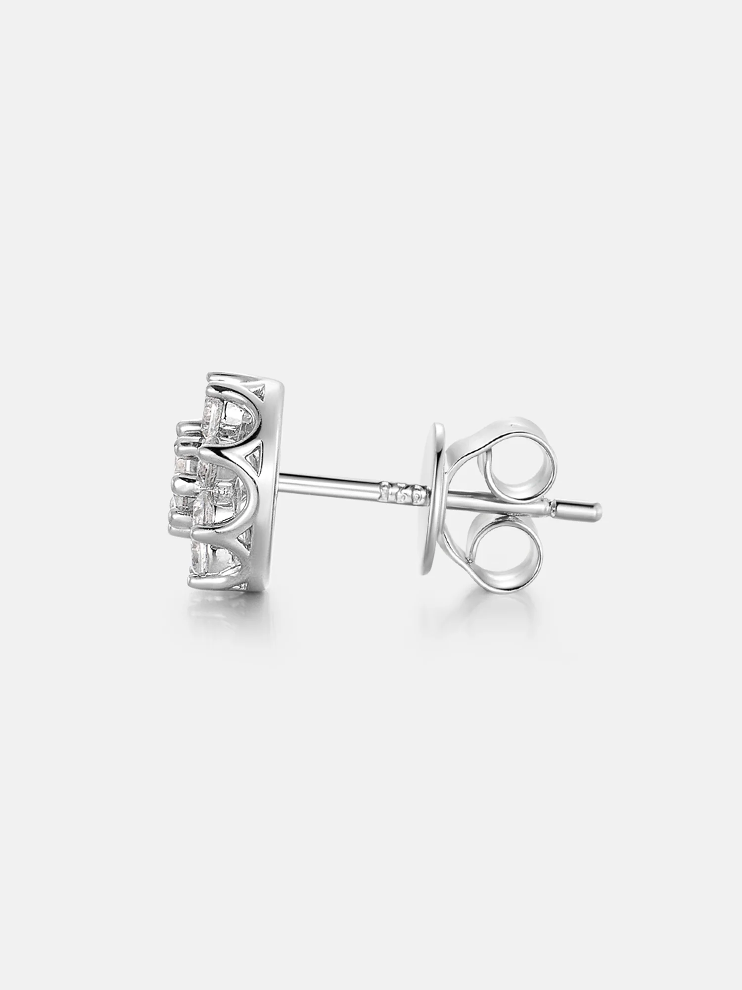 White Moissanite Floral Halo Stud Earrings - Image 3