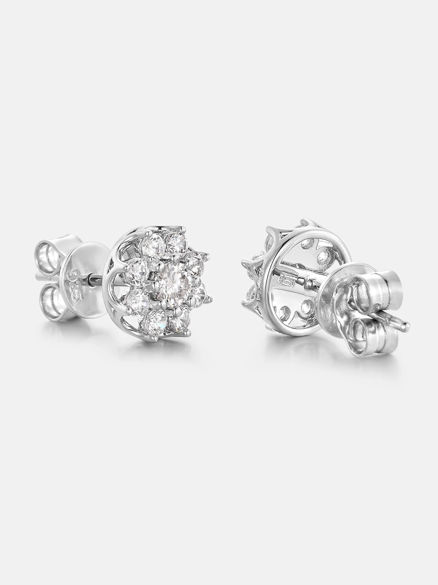 White Moissanite Floral Halo Stud Earrings - Image 4