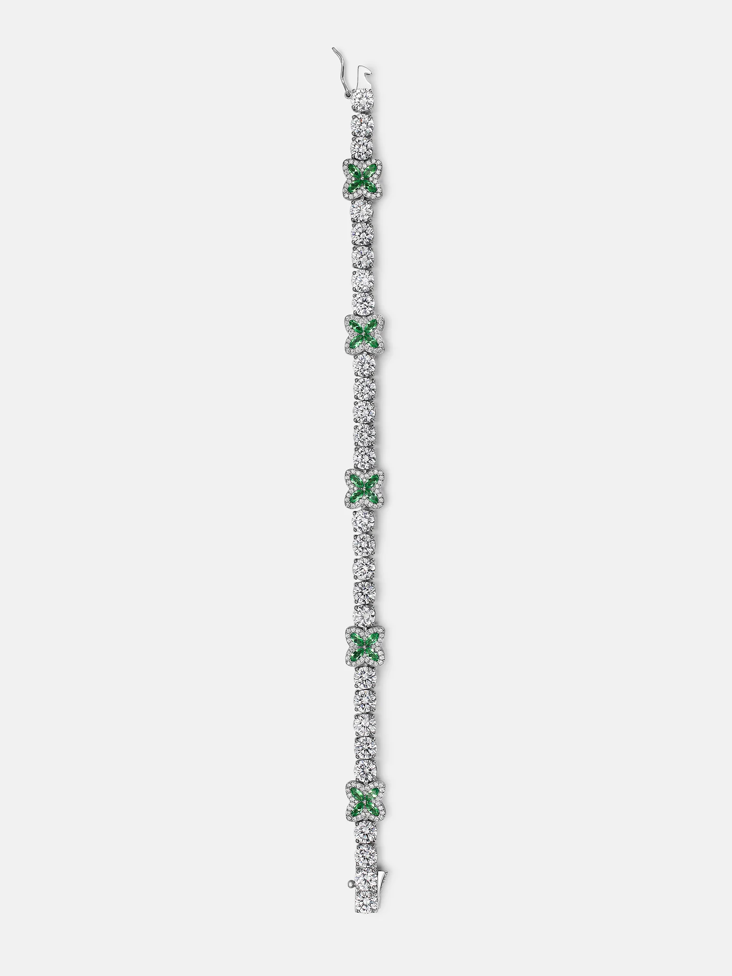 White Moissanite Green Marquise Gem Clover Tennis Bracelet - Image 3